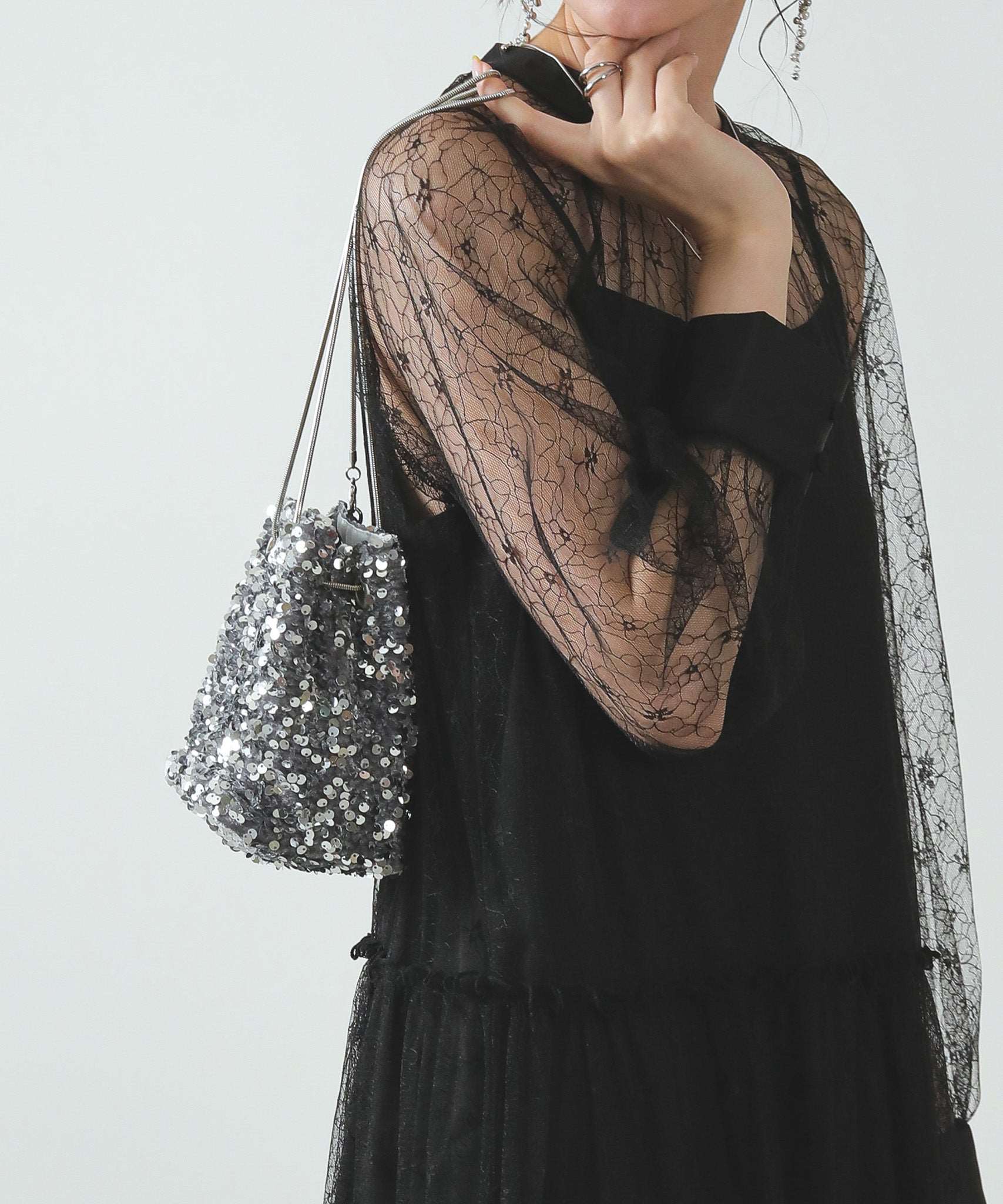 スパンコール 2way 巾着 ハンドバッグ パーティーバック