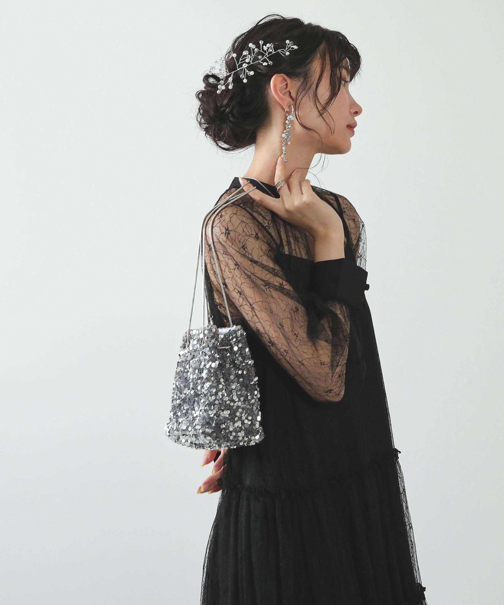 スパンコール 2way 巾着 ハンドバッグ パーティーバック