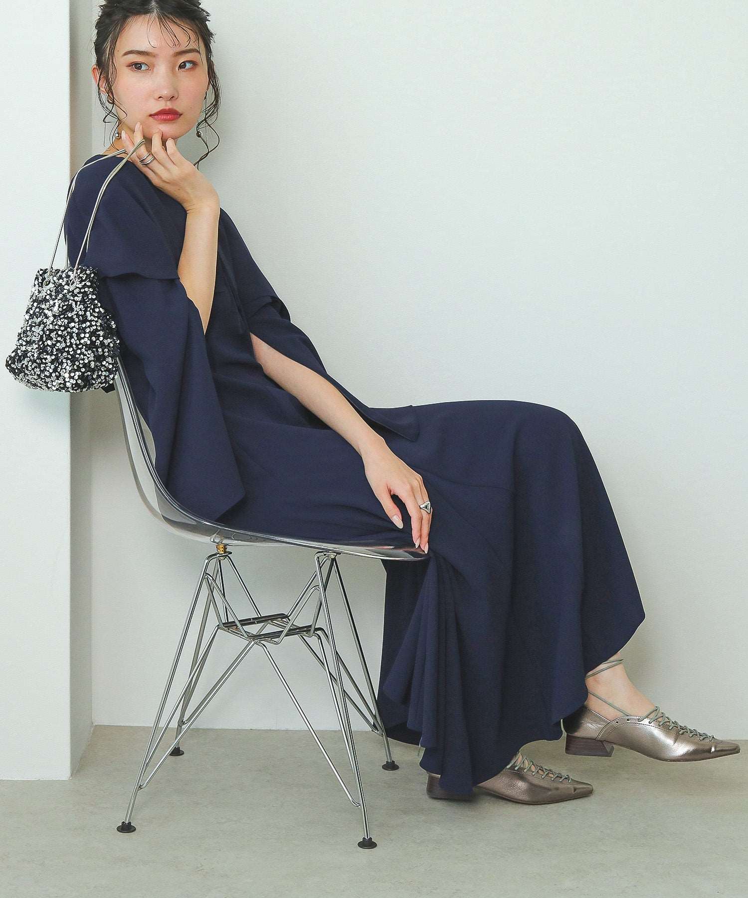 スパンコール 2way 巾着 ハンドバッグ パーティーバック