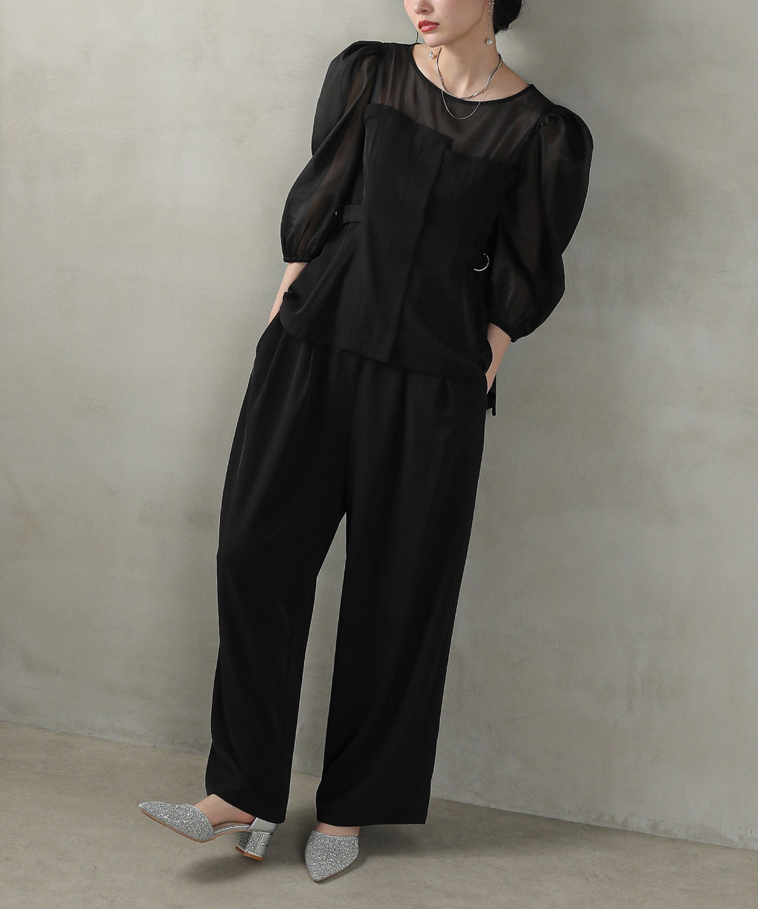 ビスチェペプラムトップス パンツ セットアップ