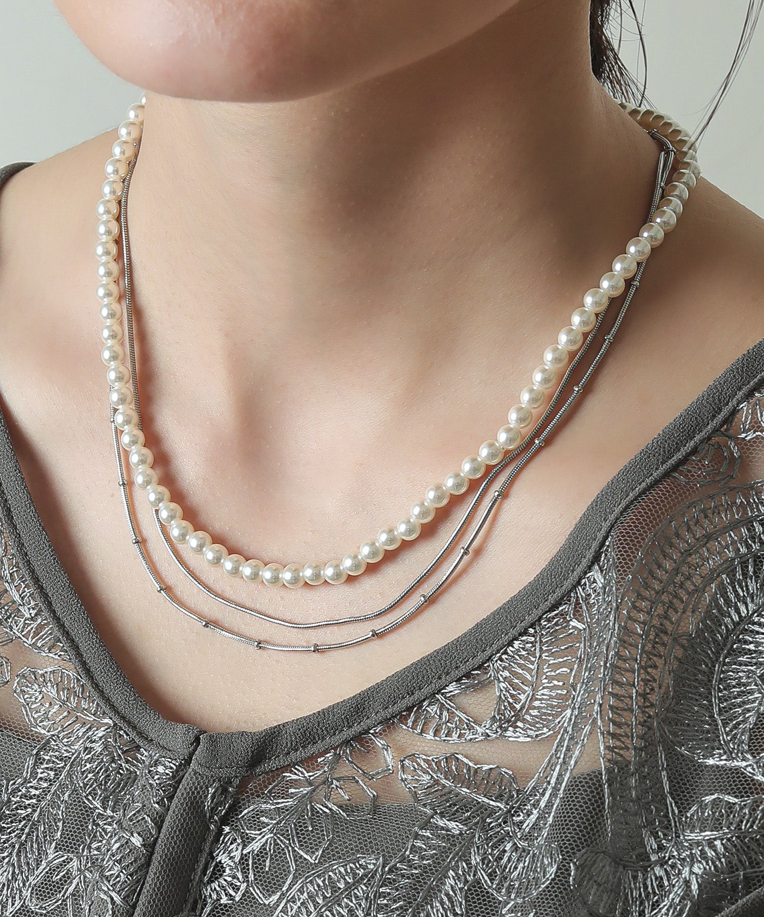 パール スネーク チェーン 3連 ネックレス 結婚式 パーティー デイリー