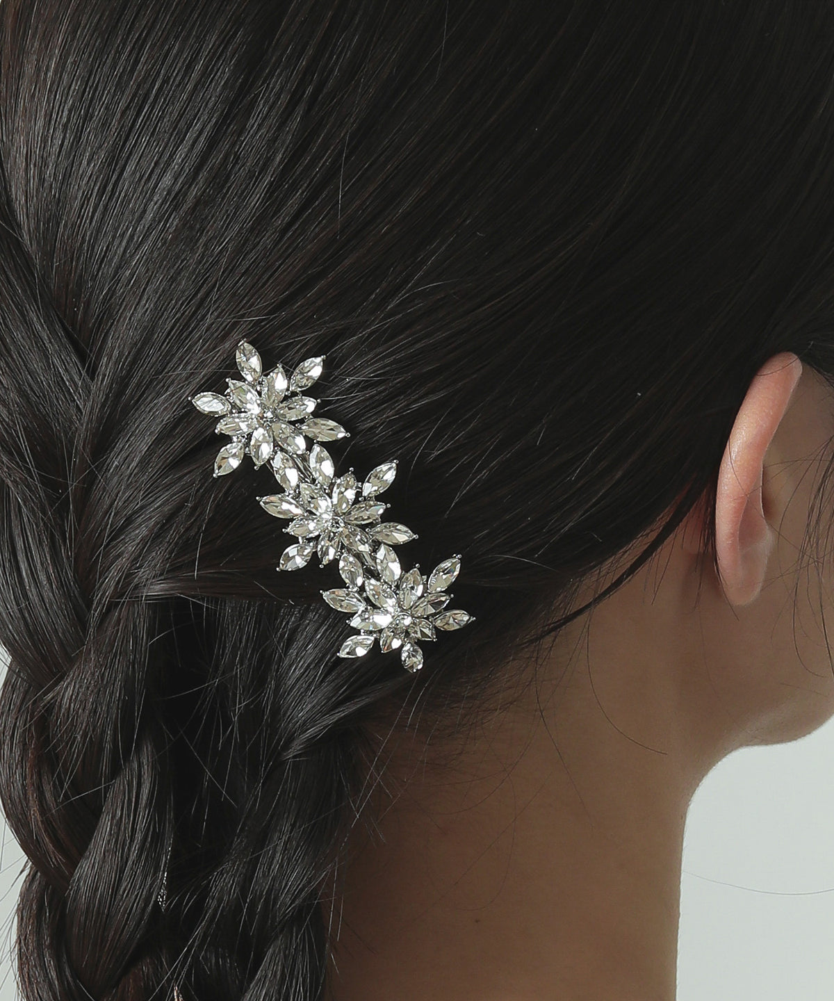 トリプル ビジュー フラワー キラキラ バレッタ ヘアクリップ