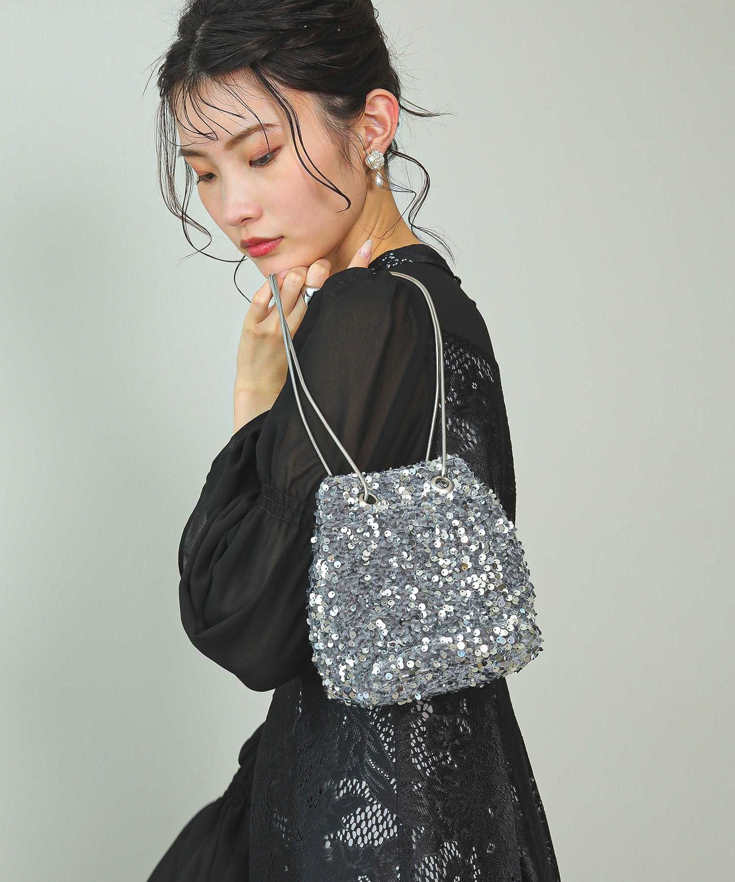 スパンコール 2way 巾着 ハンドバッグ パーティーバック