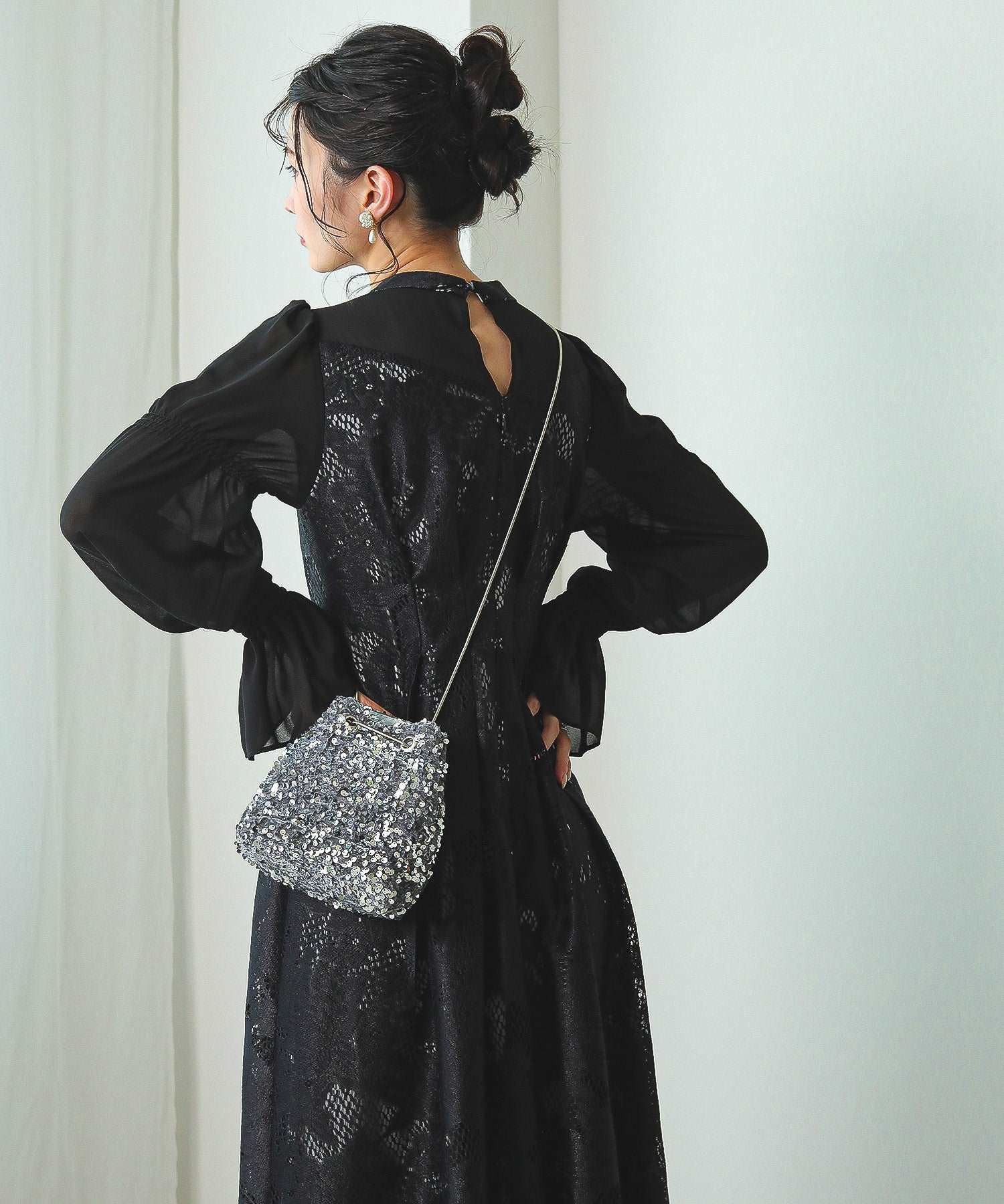 スパンコール 2way 巾着 ハンドバッグ パーティーバック