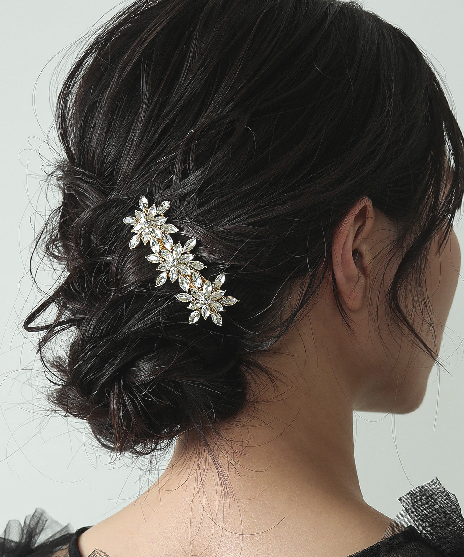 トリプル ビジュー フラワー キラキラ バレッタ ヘアクリップ