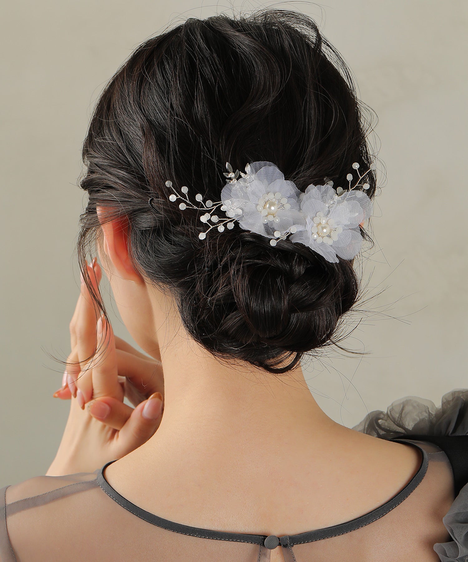 シアー フラワー パール ビーズ ヘアクリップ