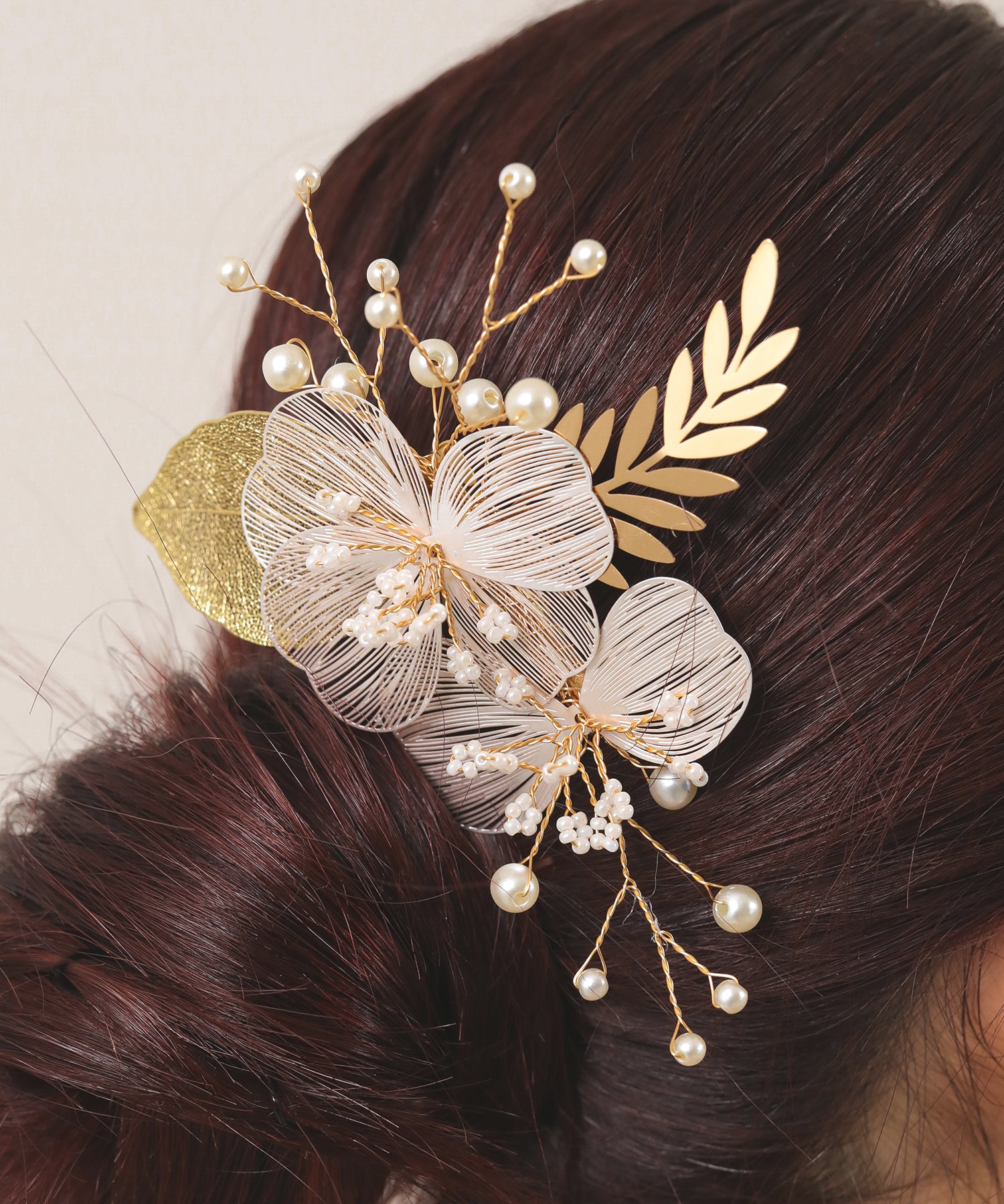 上品 リーフ フラワー 蕾 ヘアクリップ