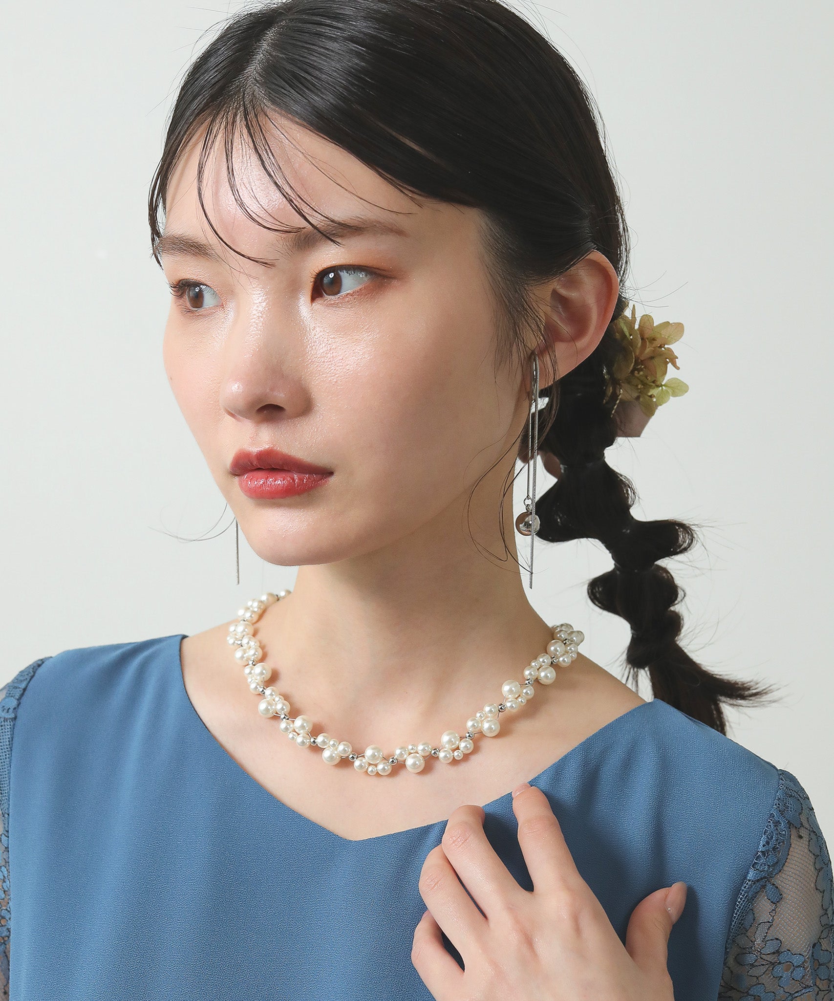 パール メタルビーズ ツイスト ボリューム ネックレス 結婚式 パーティー