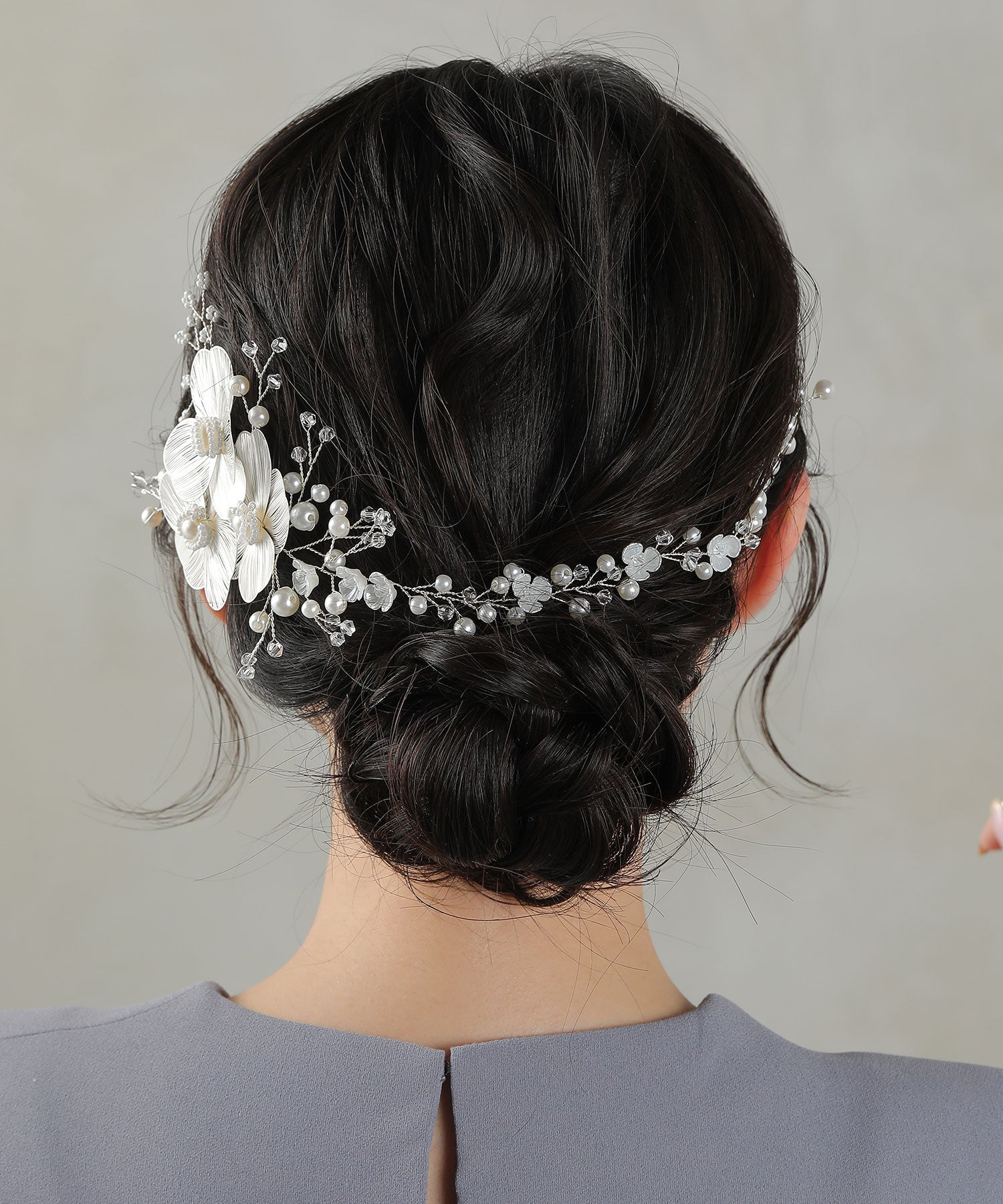 ピュアフラワーモチーフ ビーズ×パール ヘッドドレス ヘアピン