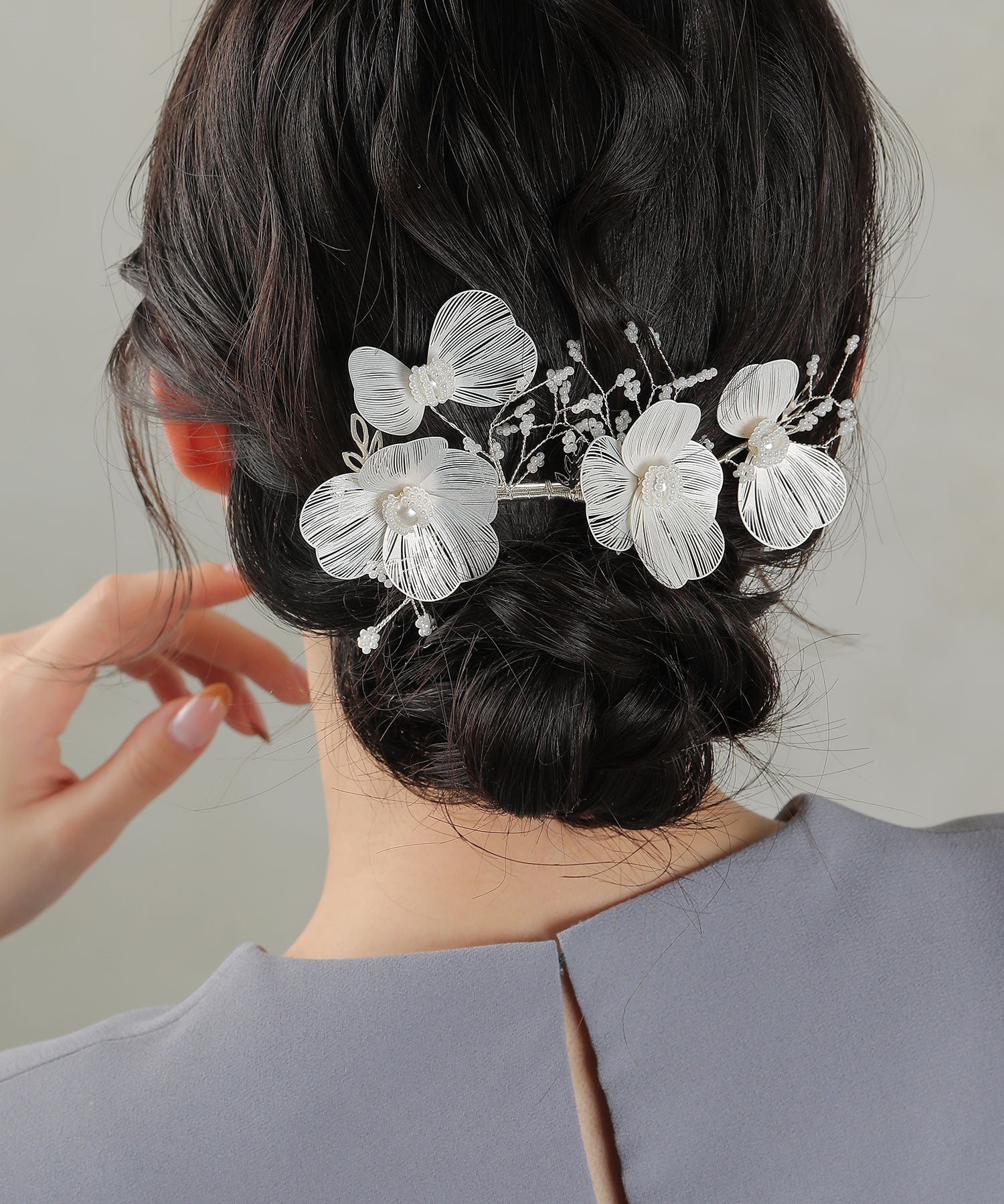 フラワーモチーフ パール ビーズ ヘアクリップ