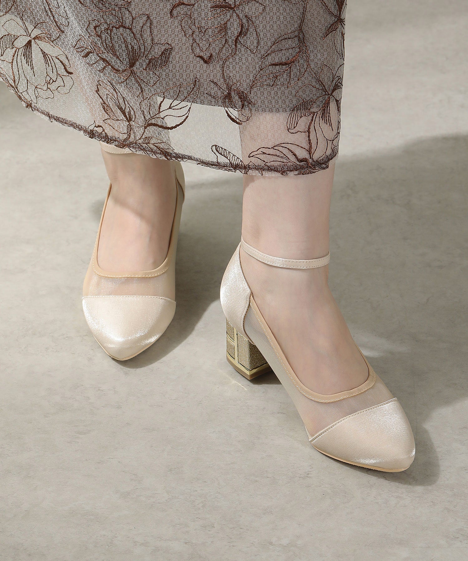 ラメ×シアー グリッター チャンキーヒール パンプス 結婚式 オケージョン