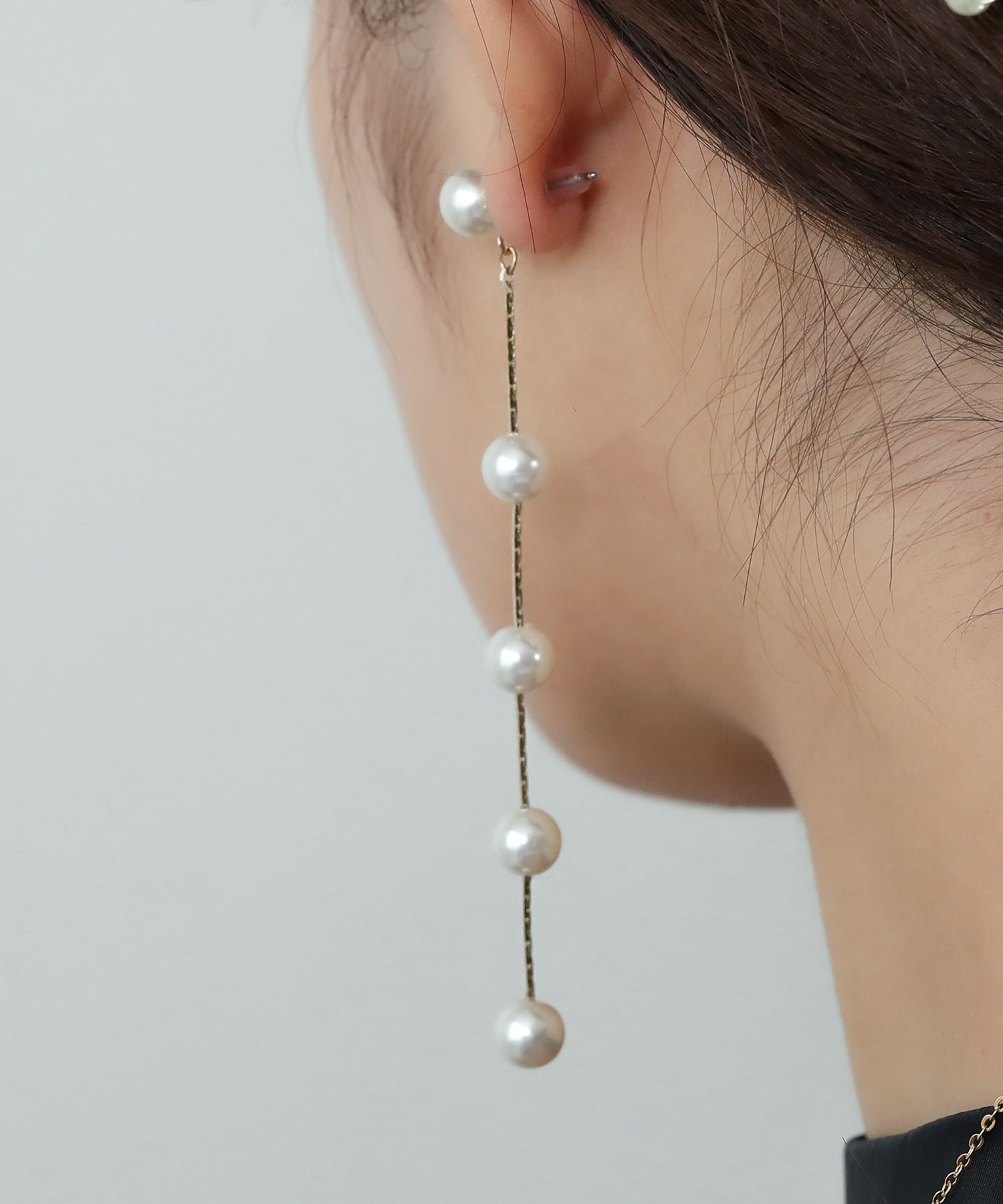 5連 パール ロング ピアス