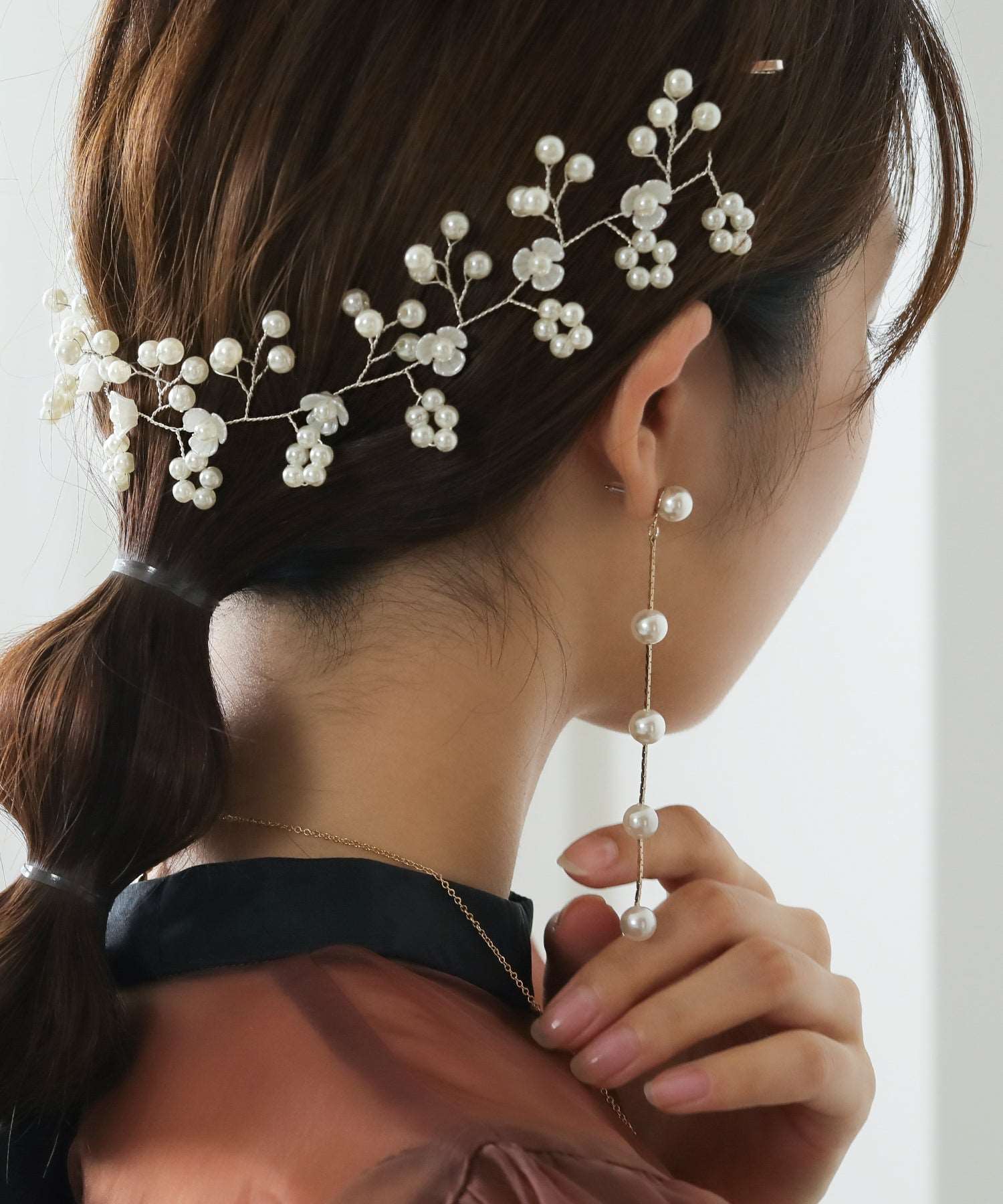 5連 パール ロング ピアス