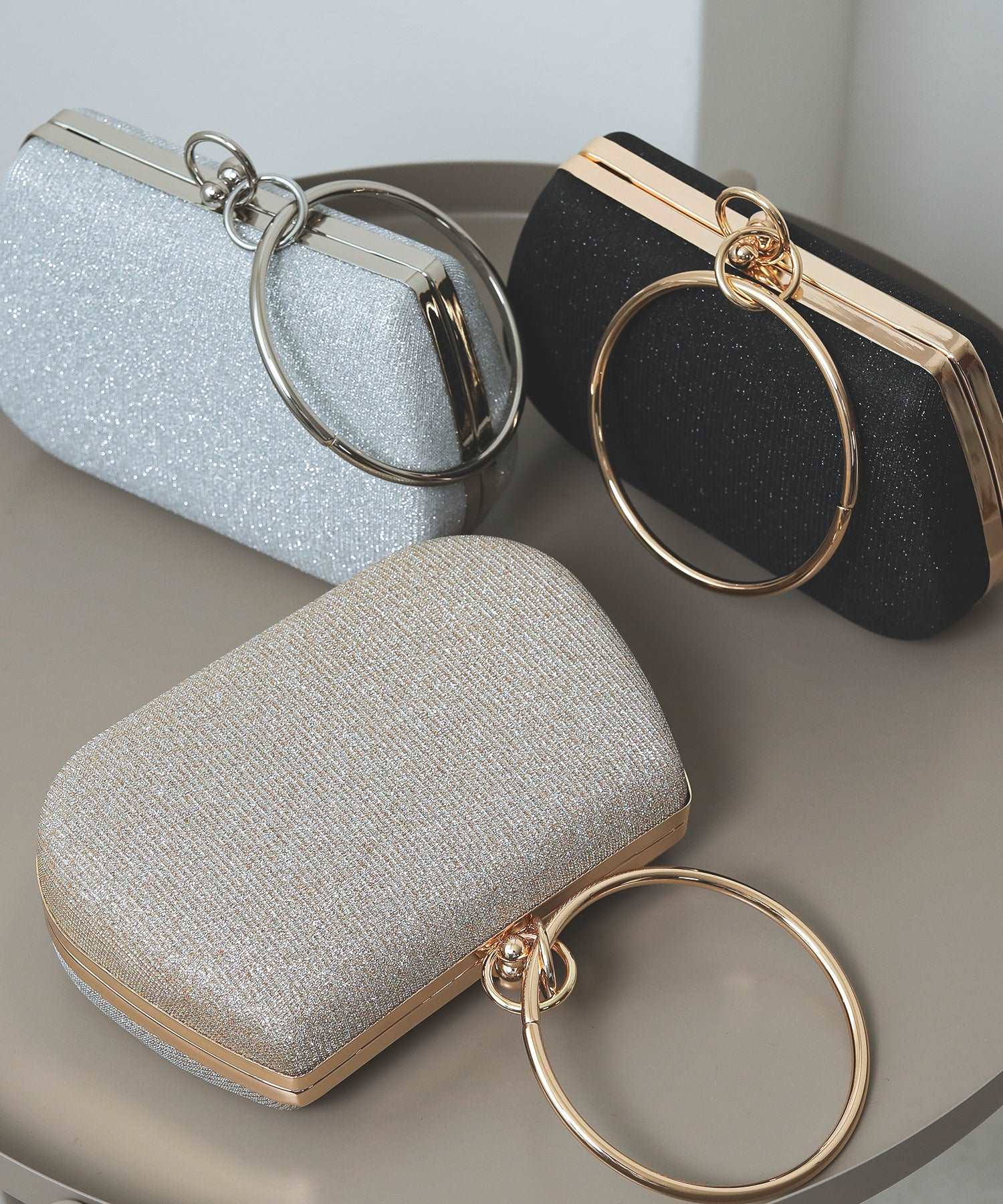 がま口 ラメ リングハンドル 2WAY 結婚式 パーティー バッグ