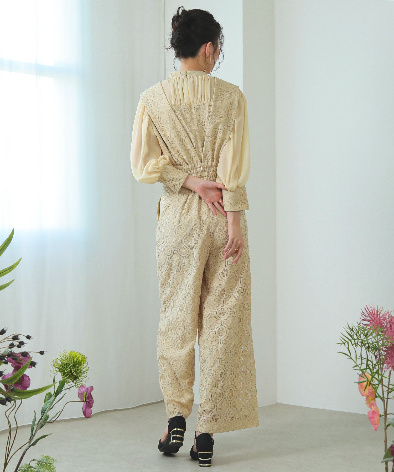 幾何学柄 レース セットアップ パンツ オケージョンドレス