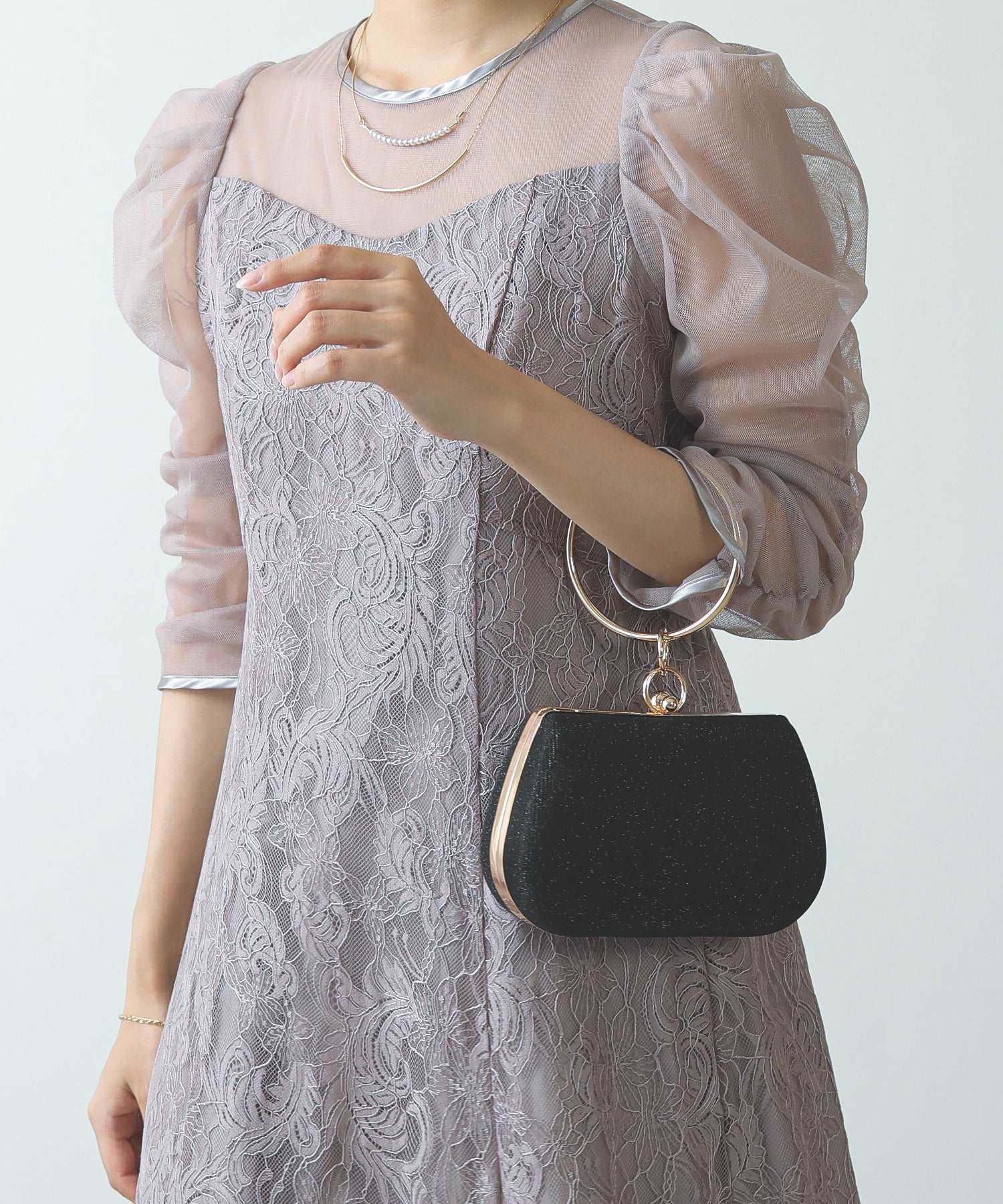 がま口 ラメ リングハンドル 2WAY 結婚式 パーティー バッグ