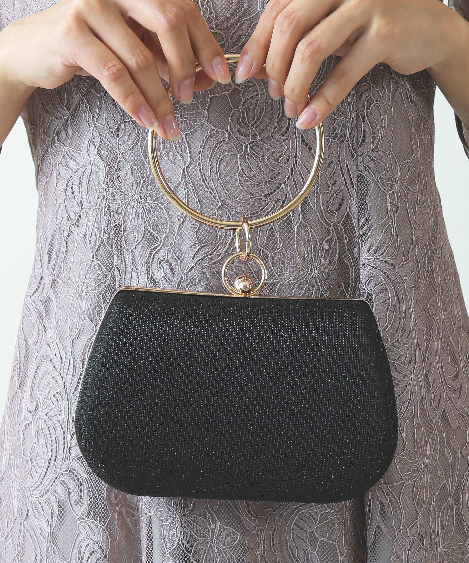 がま口 ラメ リングハンドル 2WAY 結婚式 パーティー バッグ