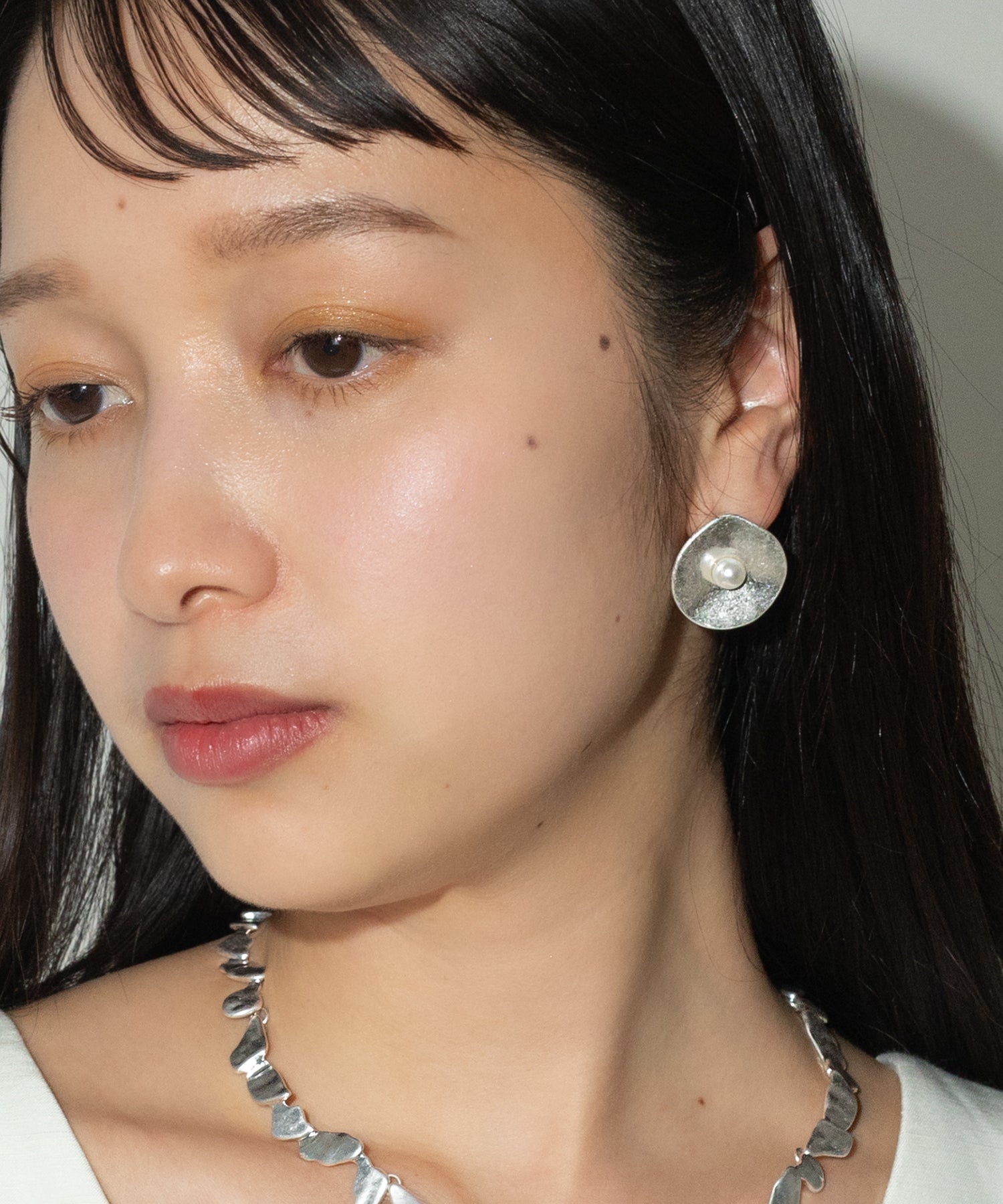 変形 サークル メタル 一粒 パール ピアス