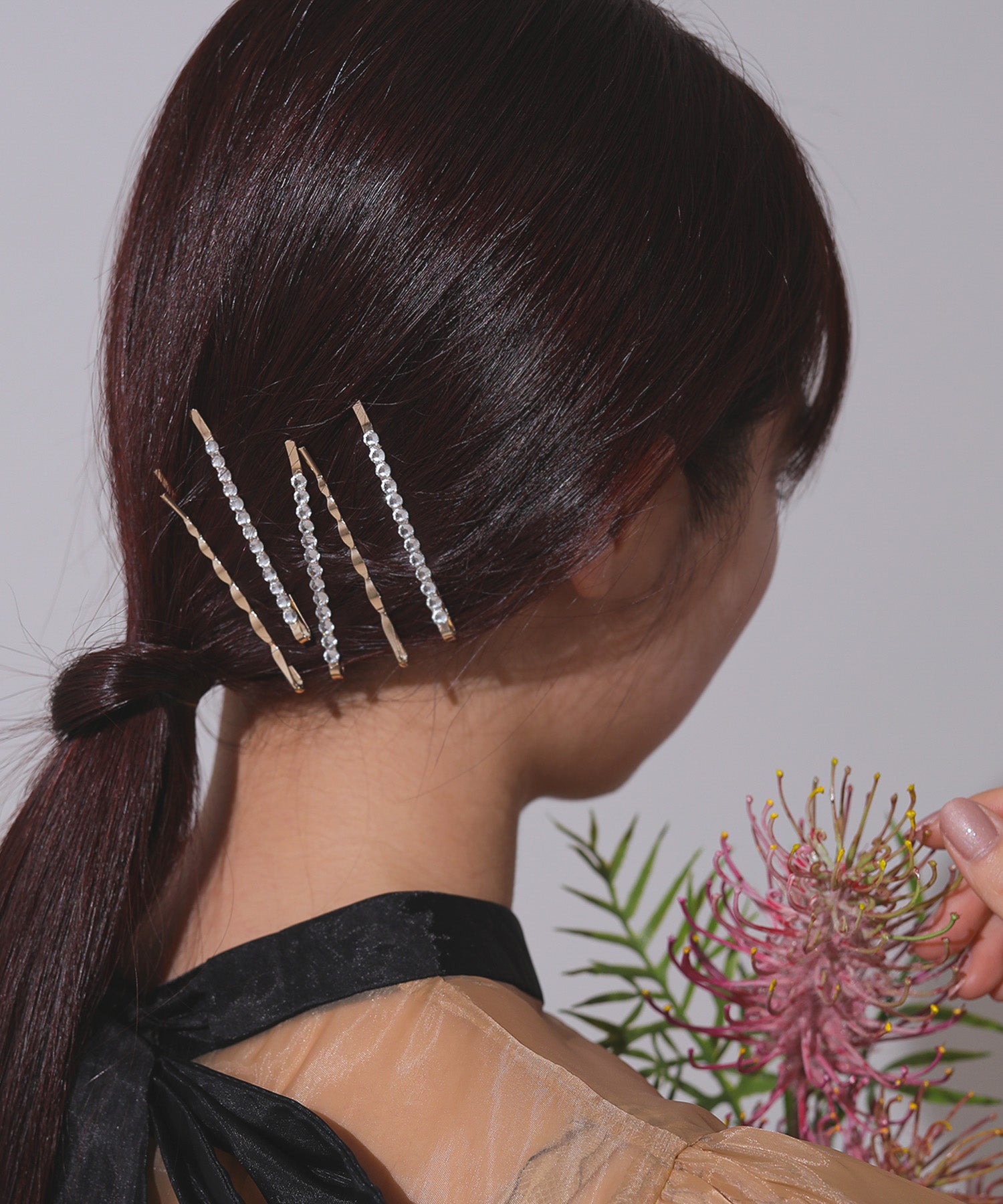 華奢 ラインストーン シンプル ヘアピン 5本セット