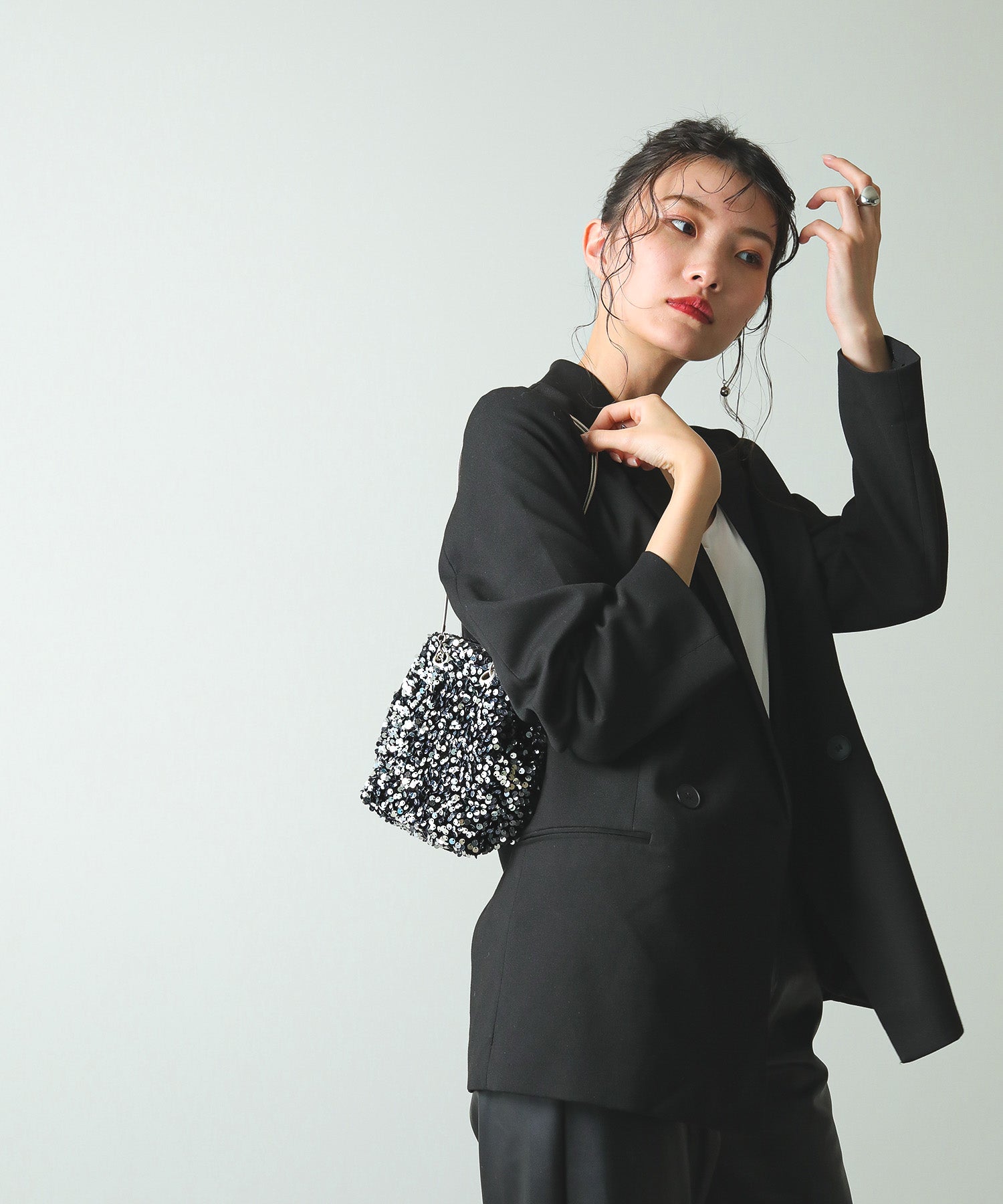 スパンコール 2way 巾着 ハンドバッグ パーティーバック