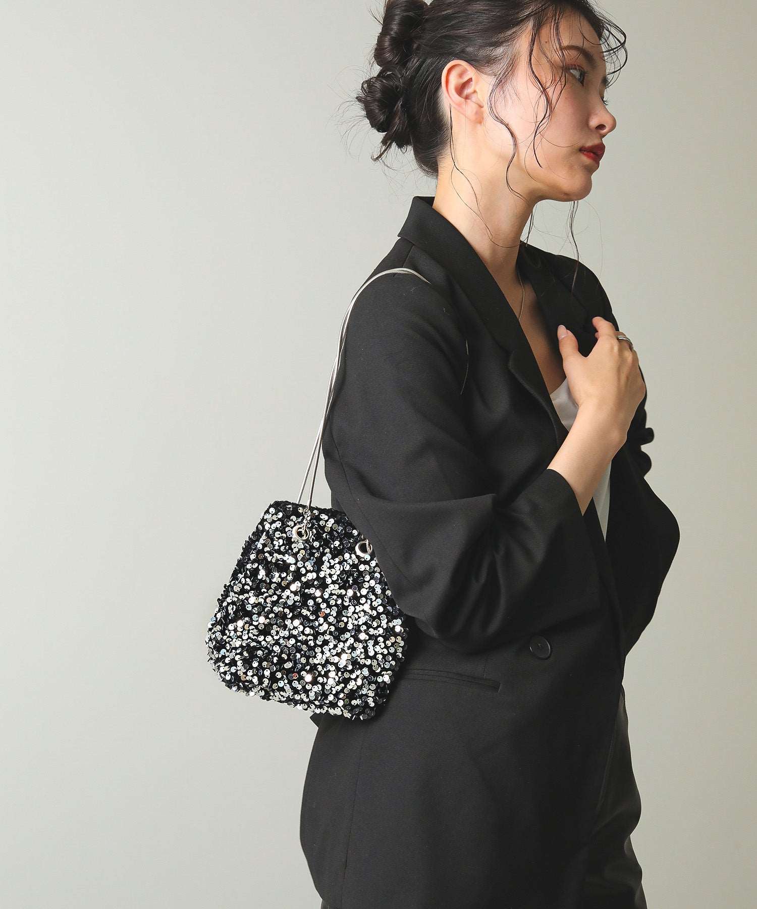 スパンコール 2way 巾着 ハンドバッグ パーティーバック