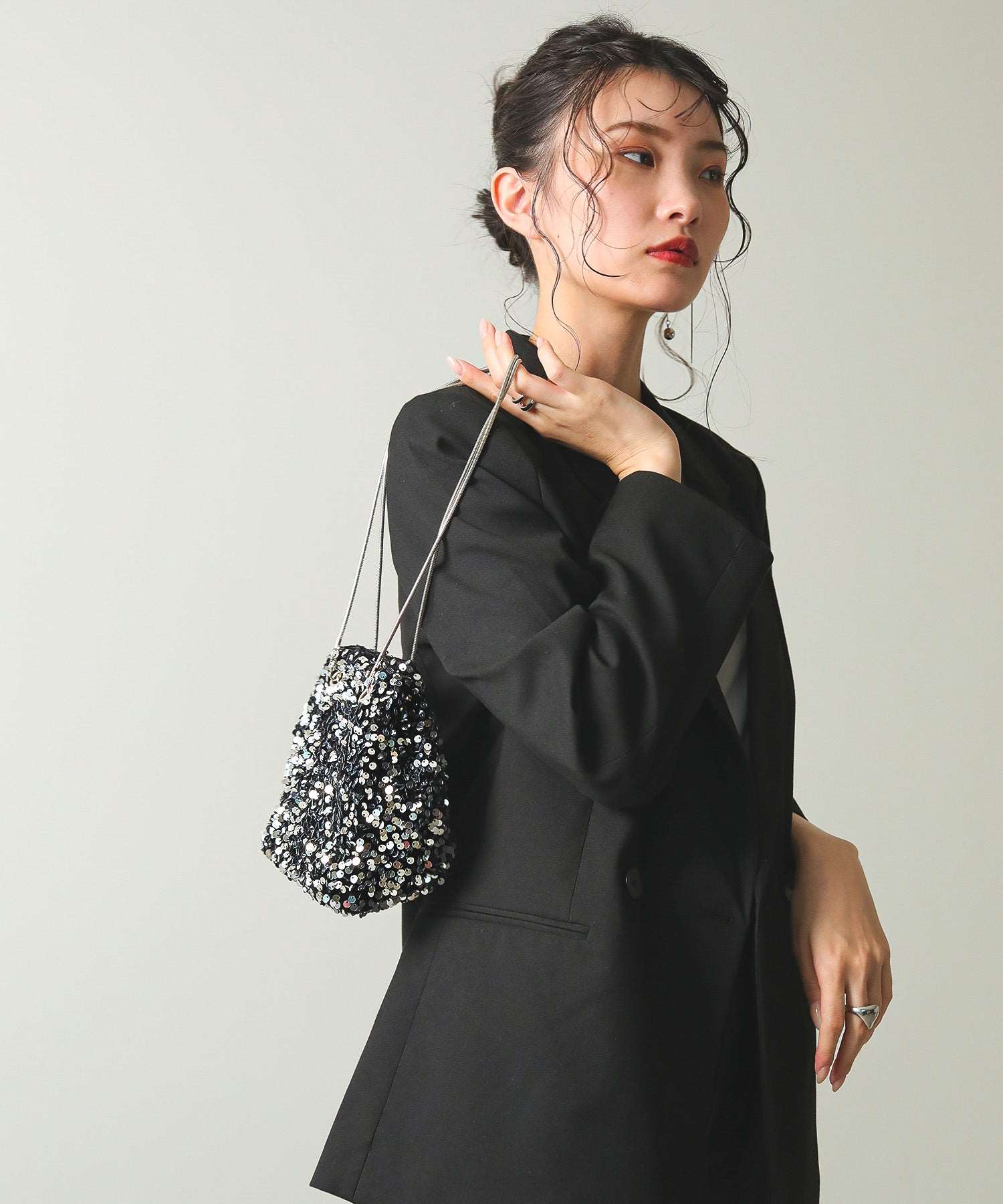 スパンコール 2way 巾着 ハンドバッグ パーティーバック