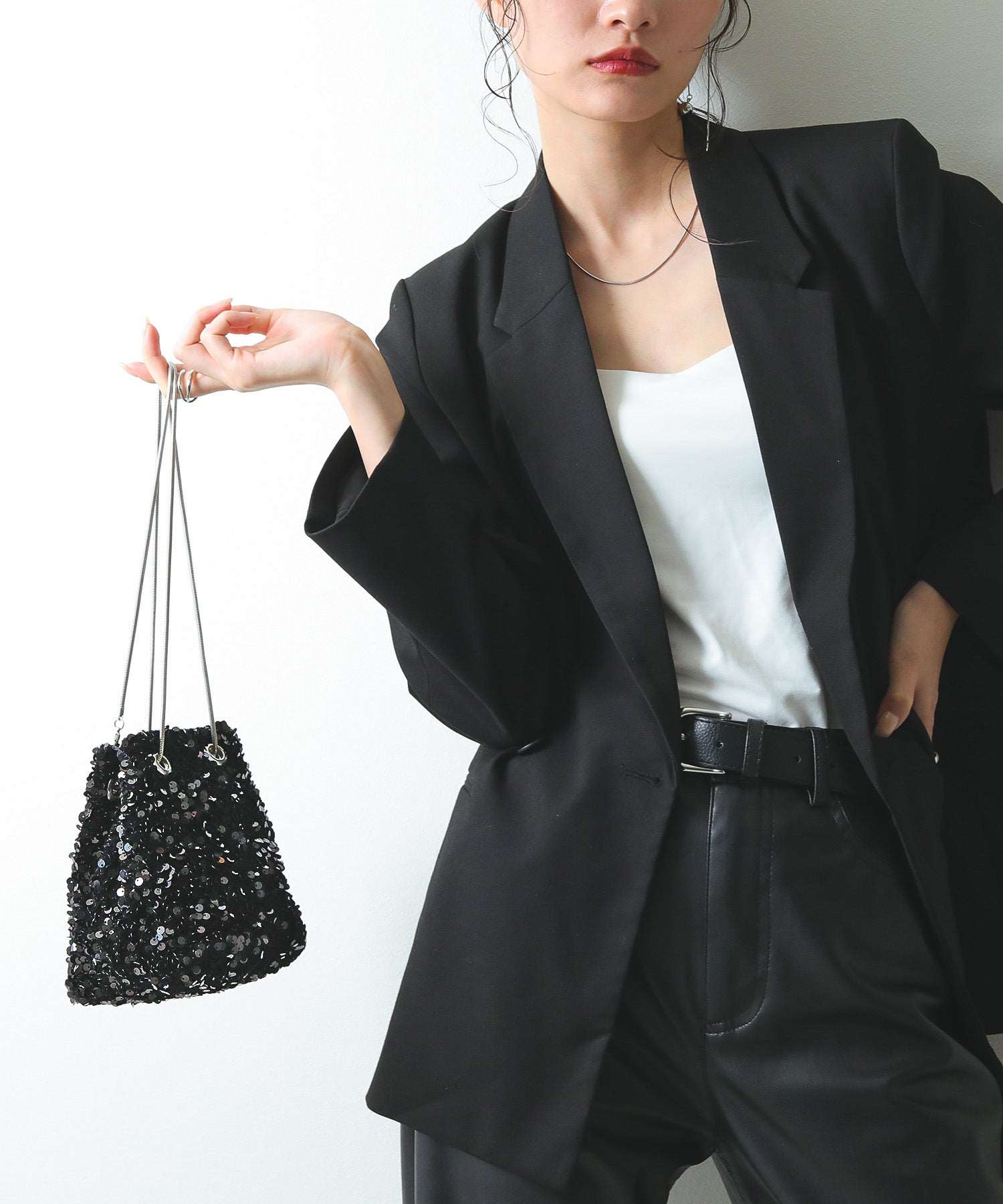 スパンコール 2way 巾着 ハンドバッグ パーティーバック