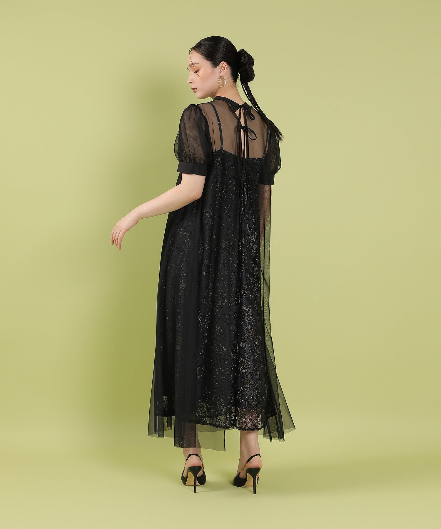 チュール バック リボン レースキャミワンピ 2点セット