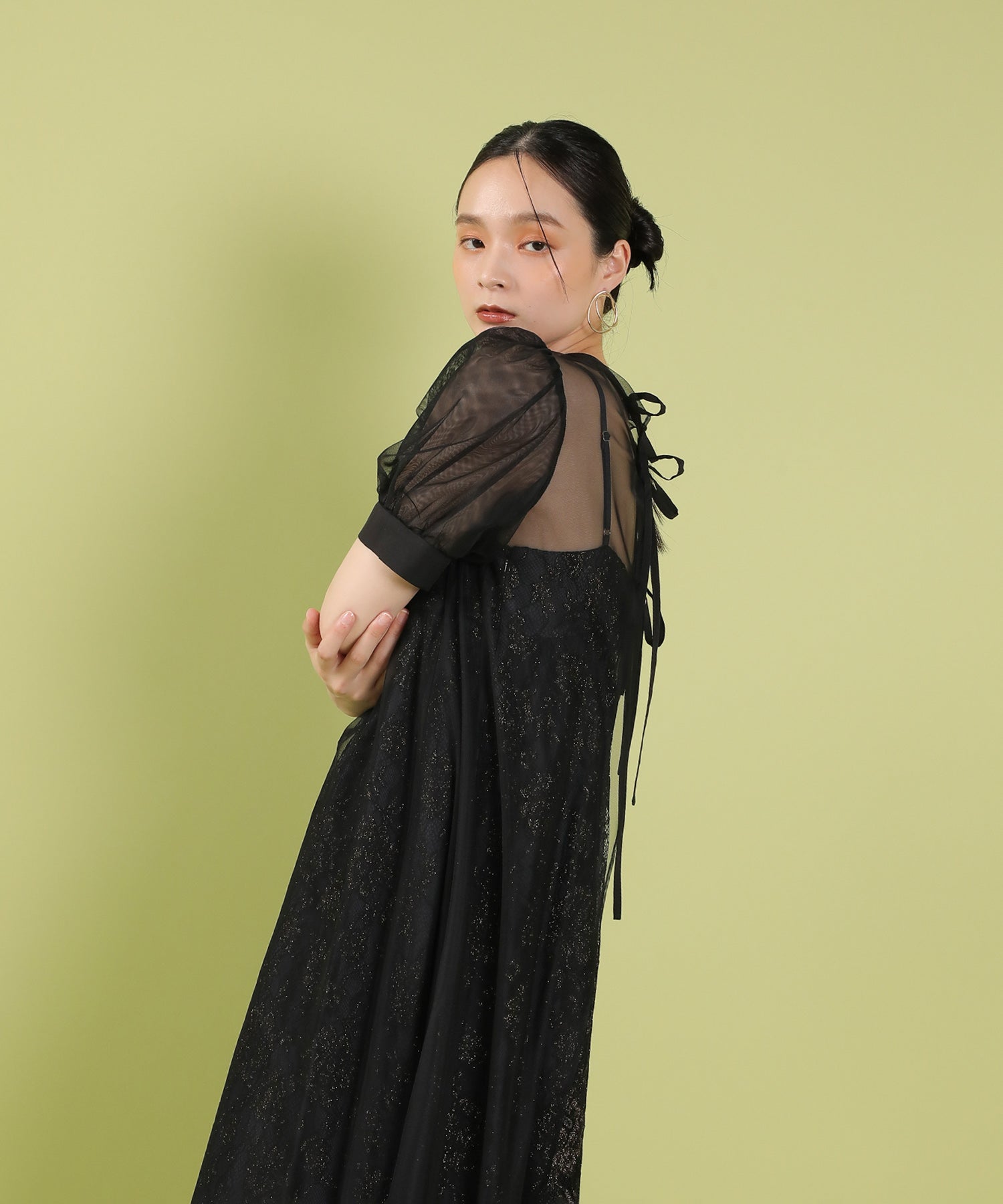 チュール バック リボン レースキャミワンピ 2点セット