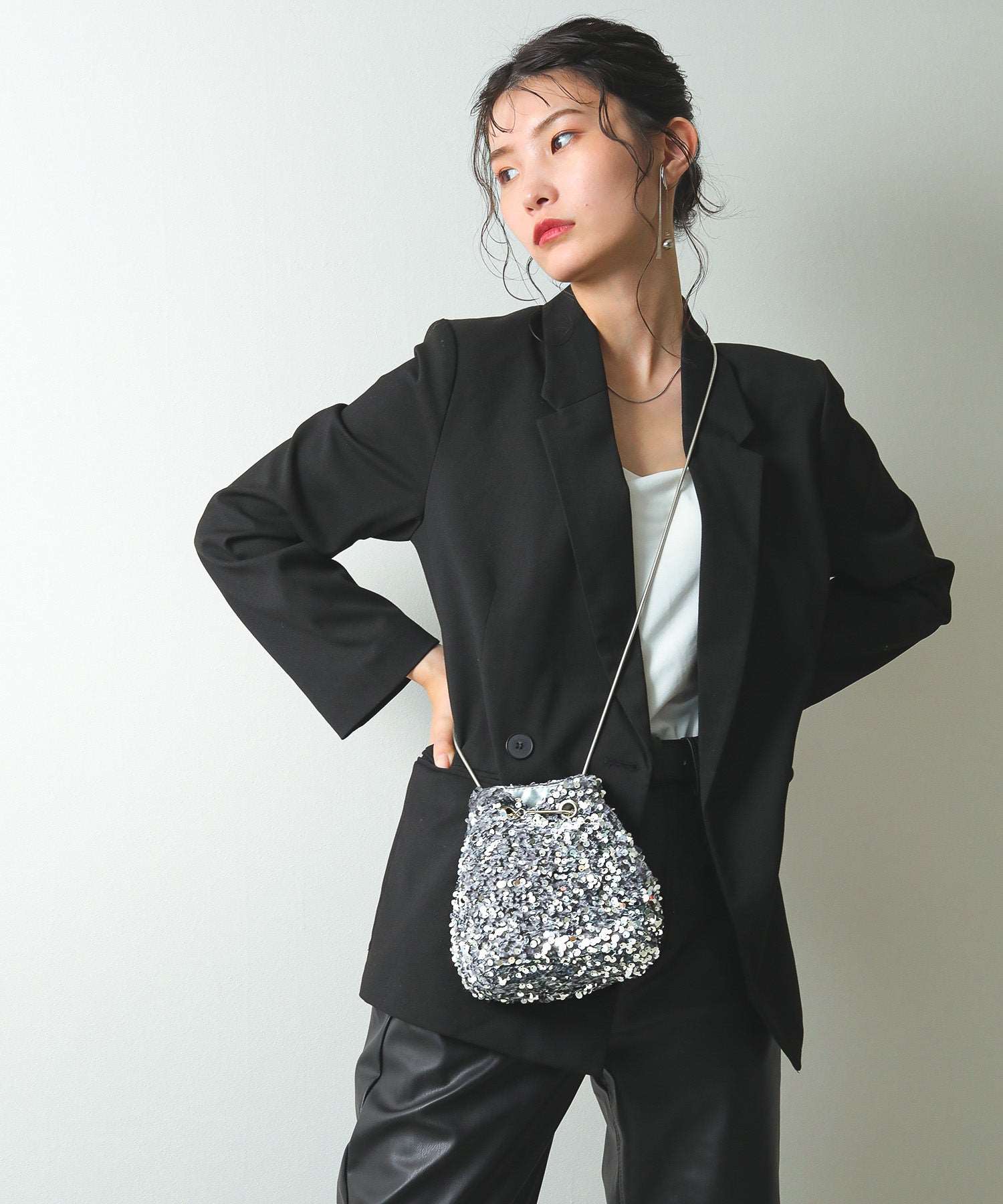 スパンコール 2way 巾着 ハンドバッグ パーティーバック