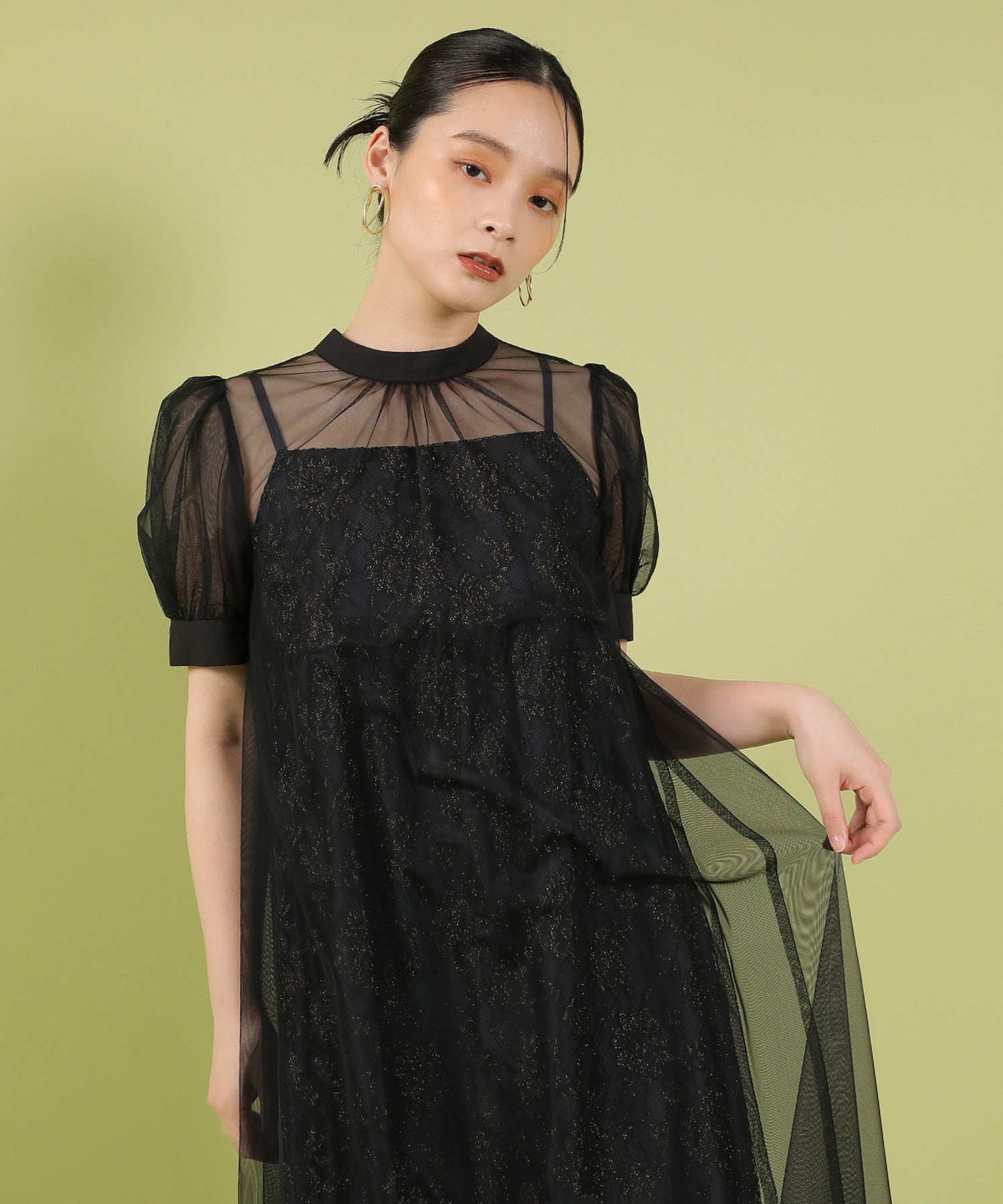 チュール バック リボン レースキャミワンピ 2点セット