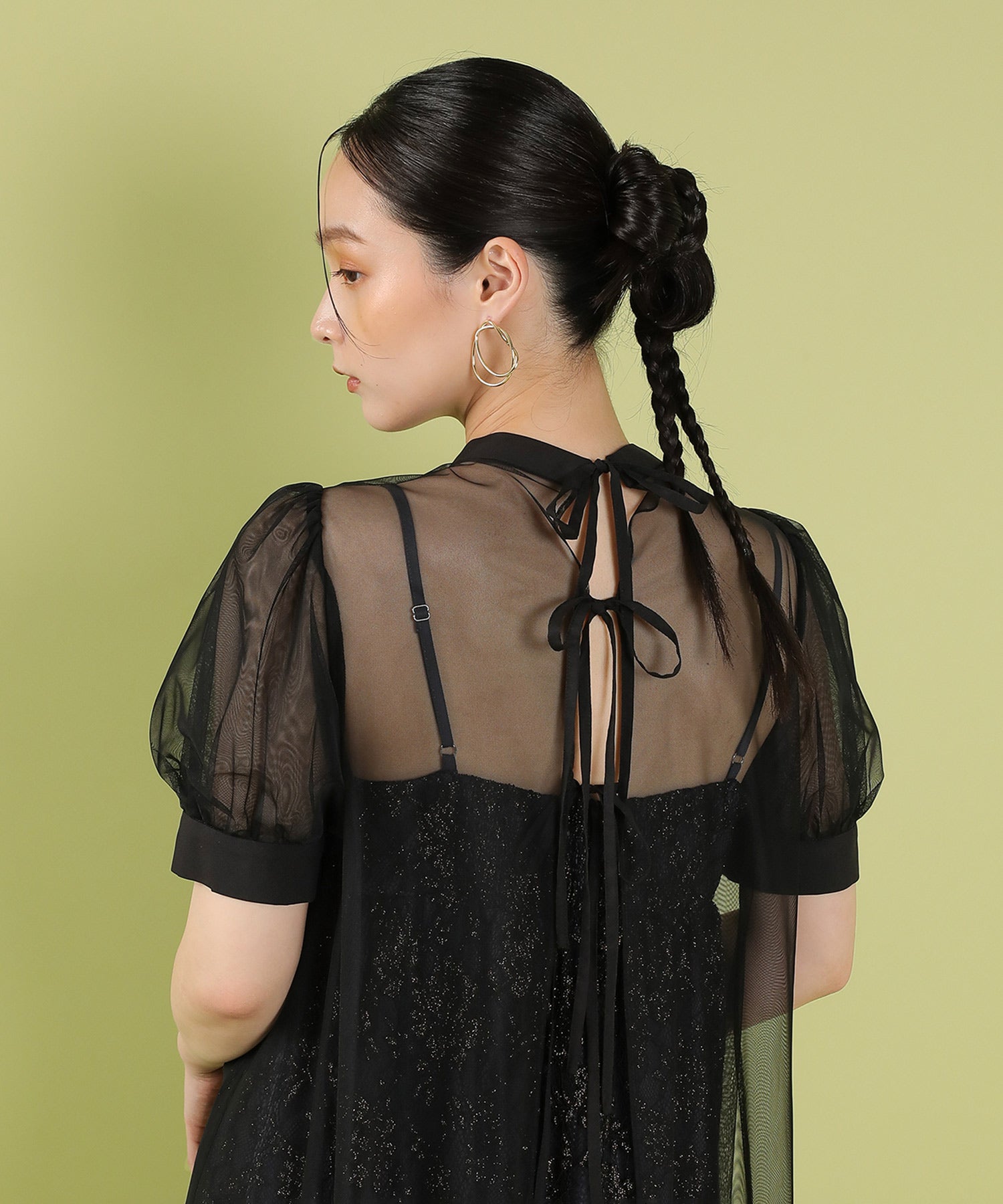 チュール バック リボン レースキャミワンピ 2点セット