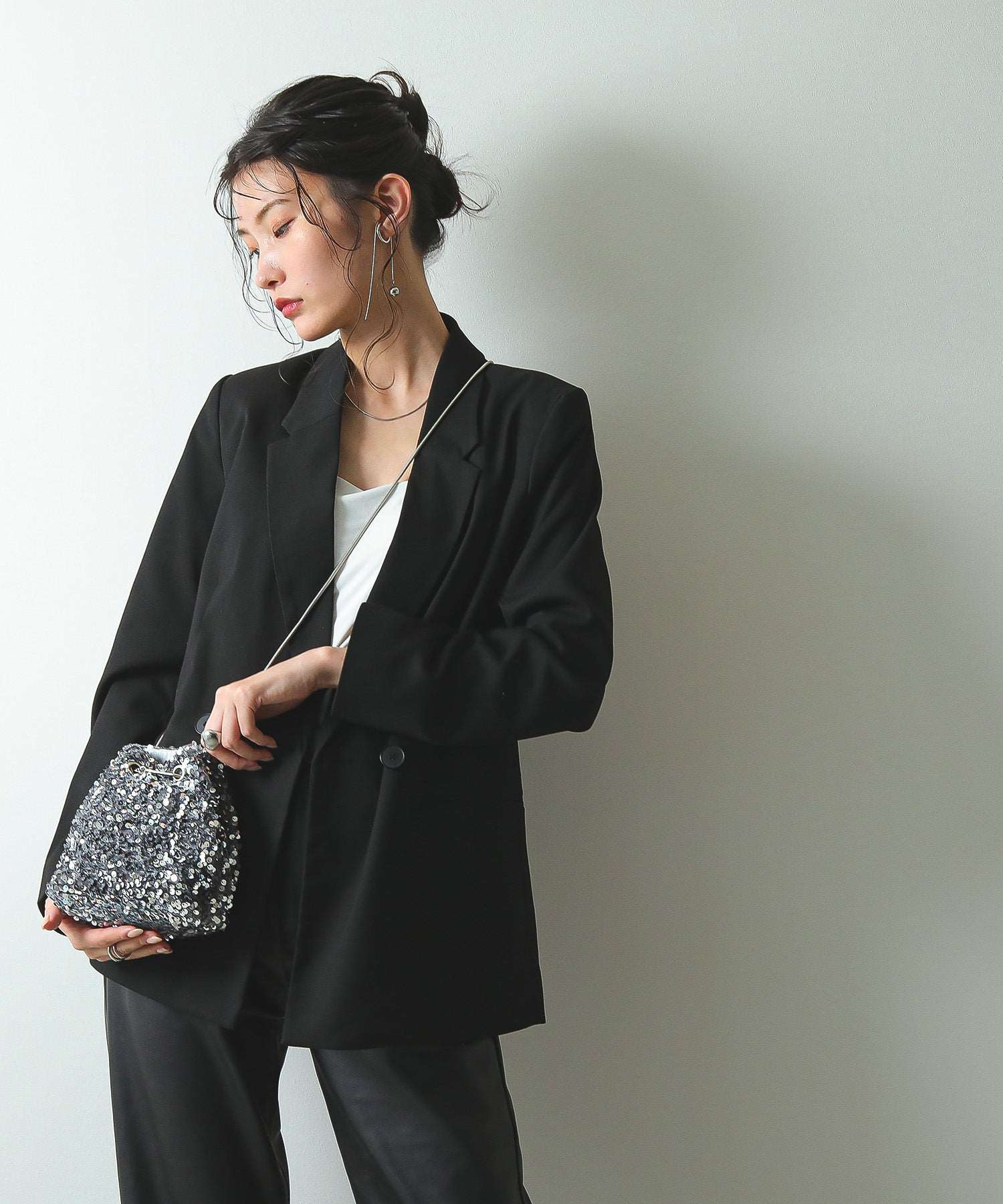 スパンコール 2way 巾着 ハンドバッグ パーティーバック