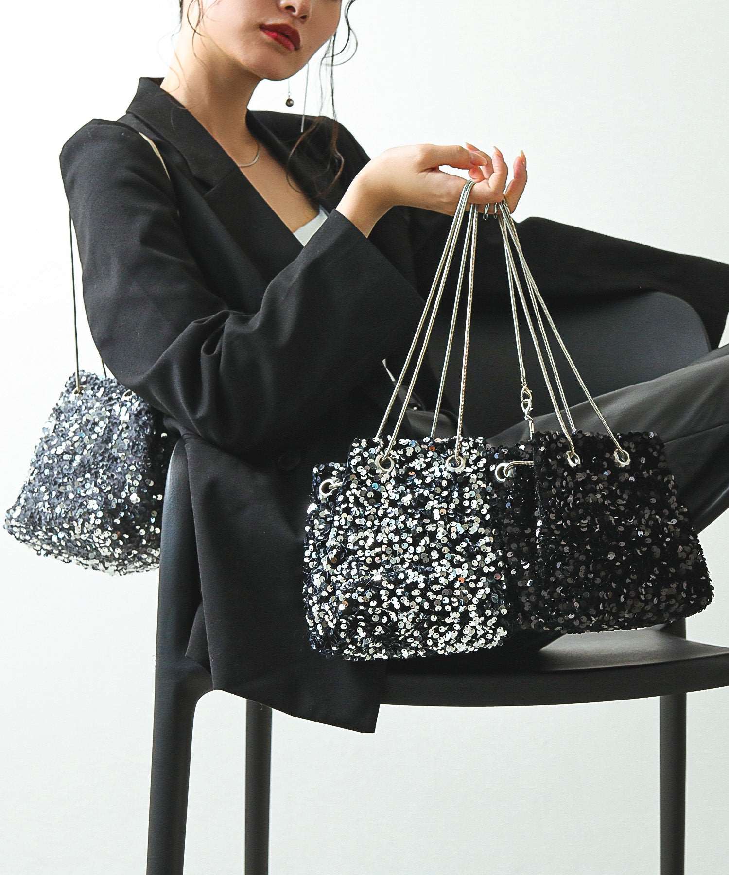 スパンコール 2way 巾着 ハンドバッグ パーティーバック