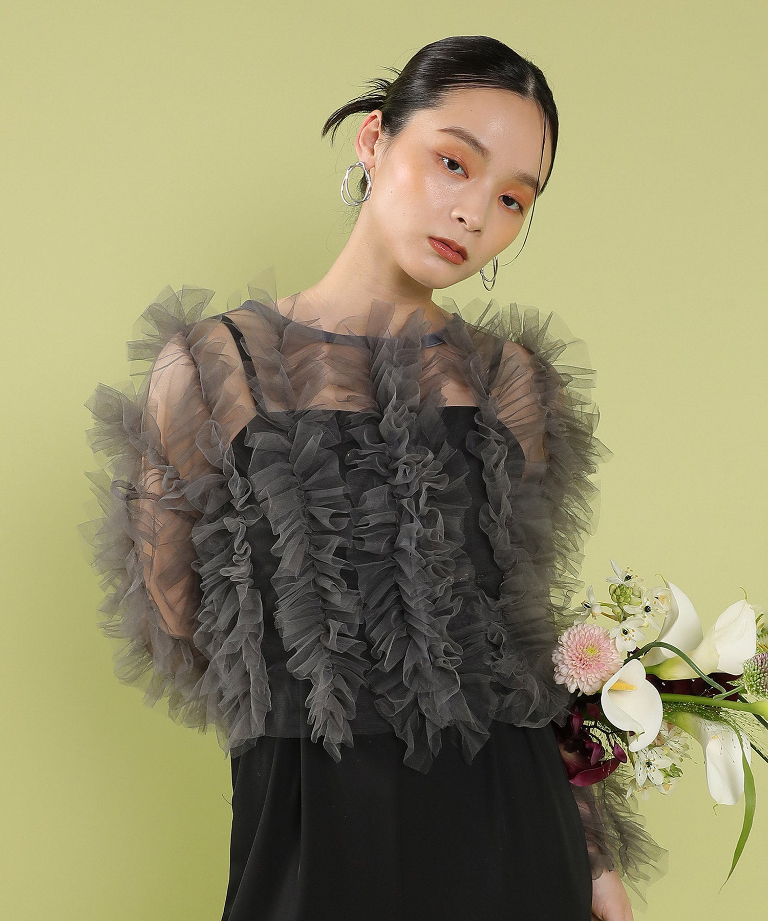 チュールフリル ギャザー ボレロ トップス