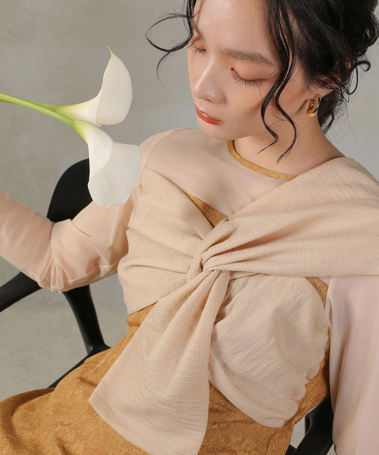 フラワージャガード ノットデザイン Iライン ドレス