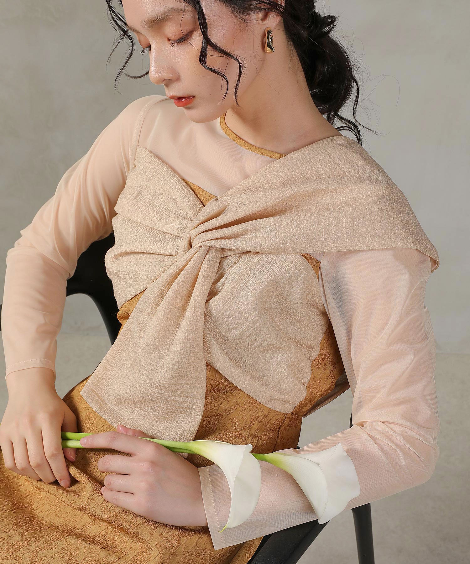 フラワージャガード ノットデザイン Iライン ドレス