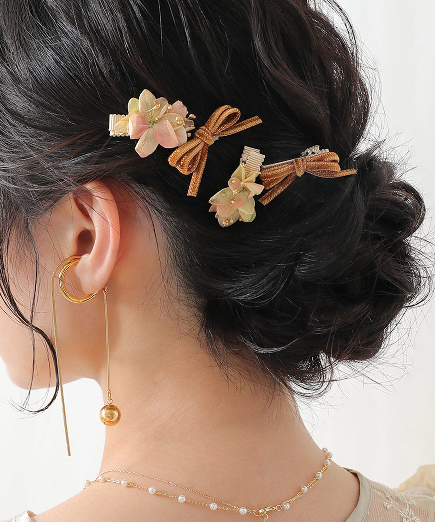 ドライフラワー ベロア リボン 紫陽花 ミニヘアクリップ 4本セット