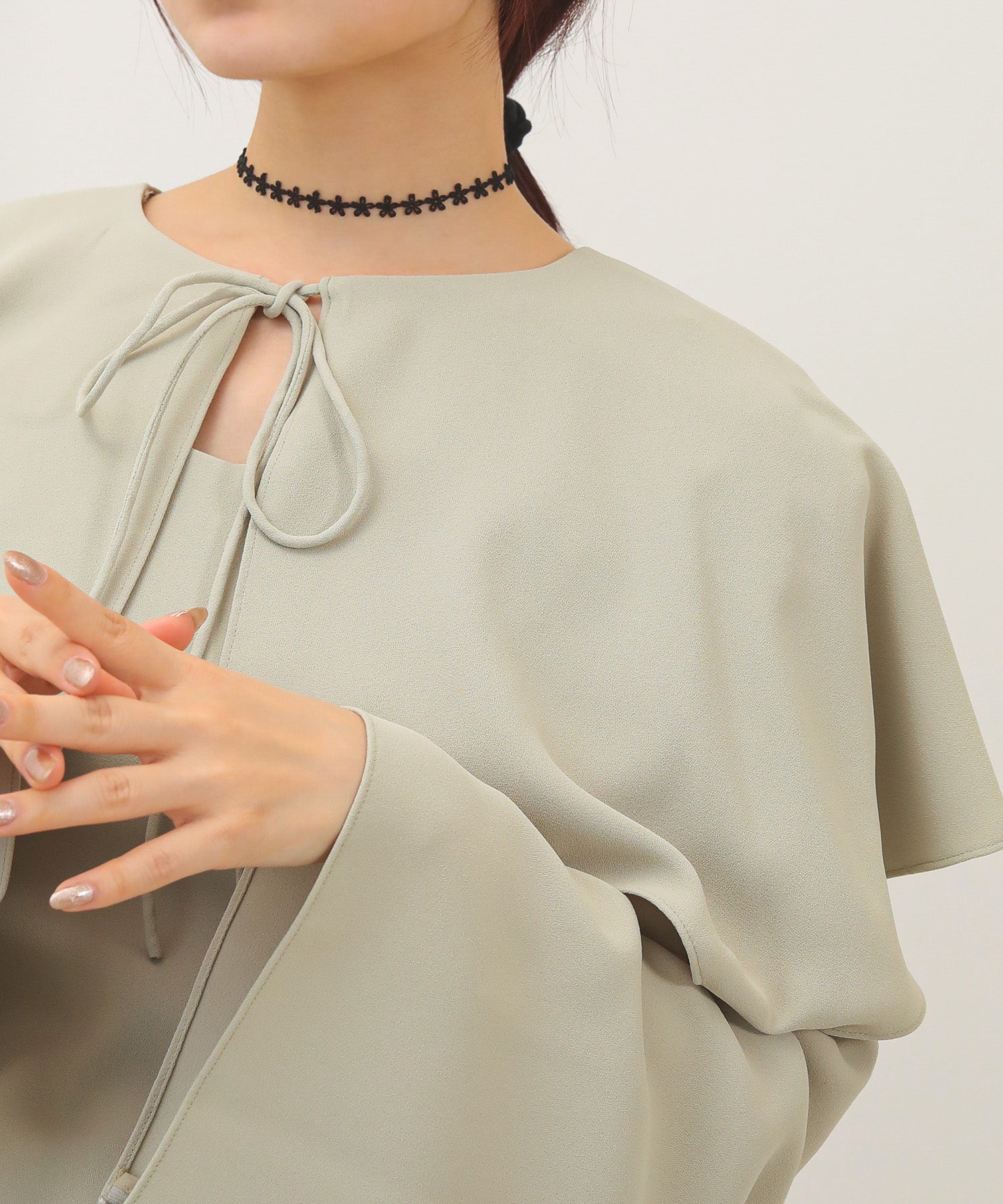 花 チョーカー シンプル ネックレス ブラック コットン