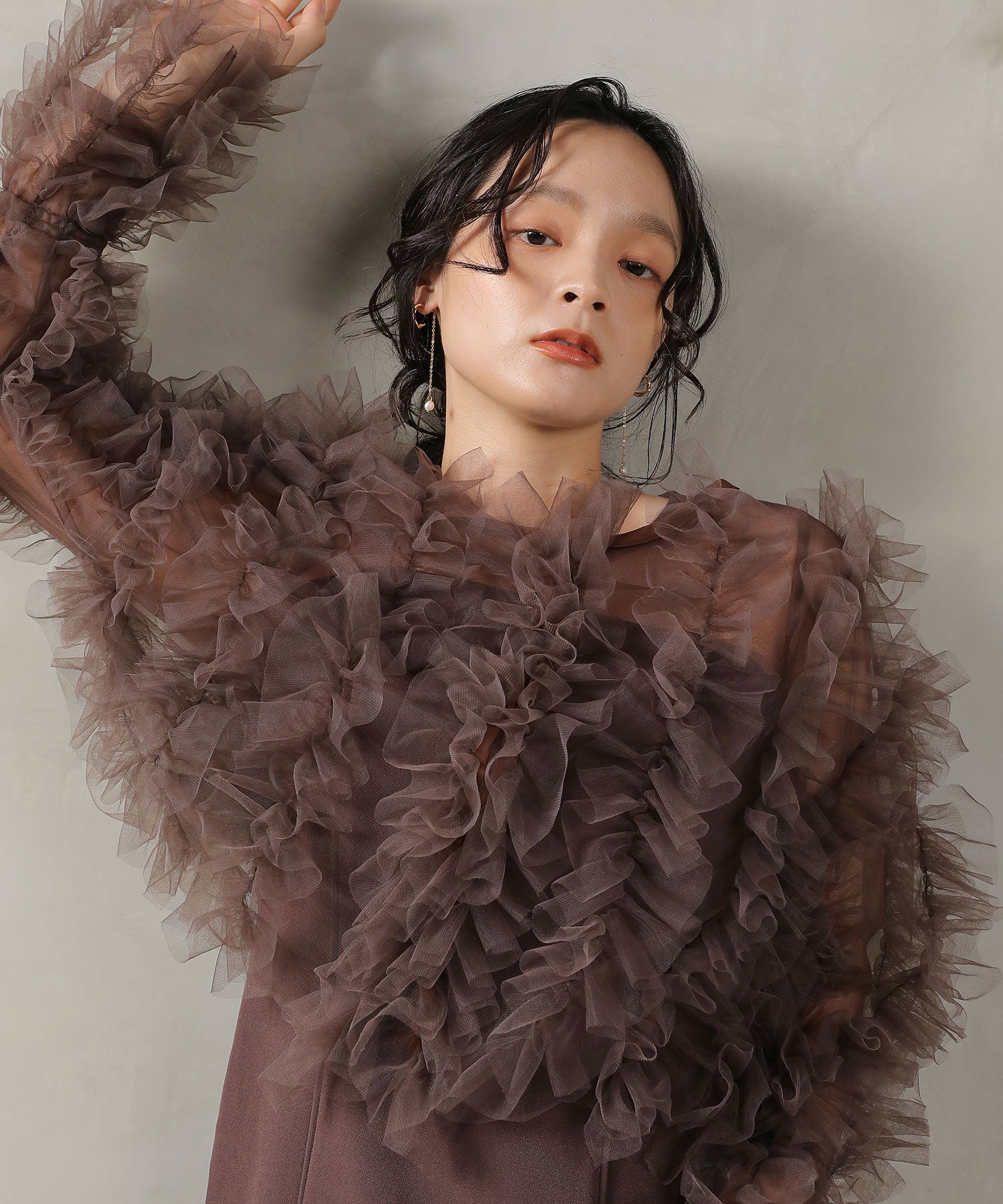 チュールフリル ギャザー ボレロ トップス