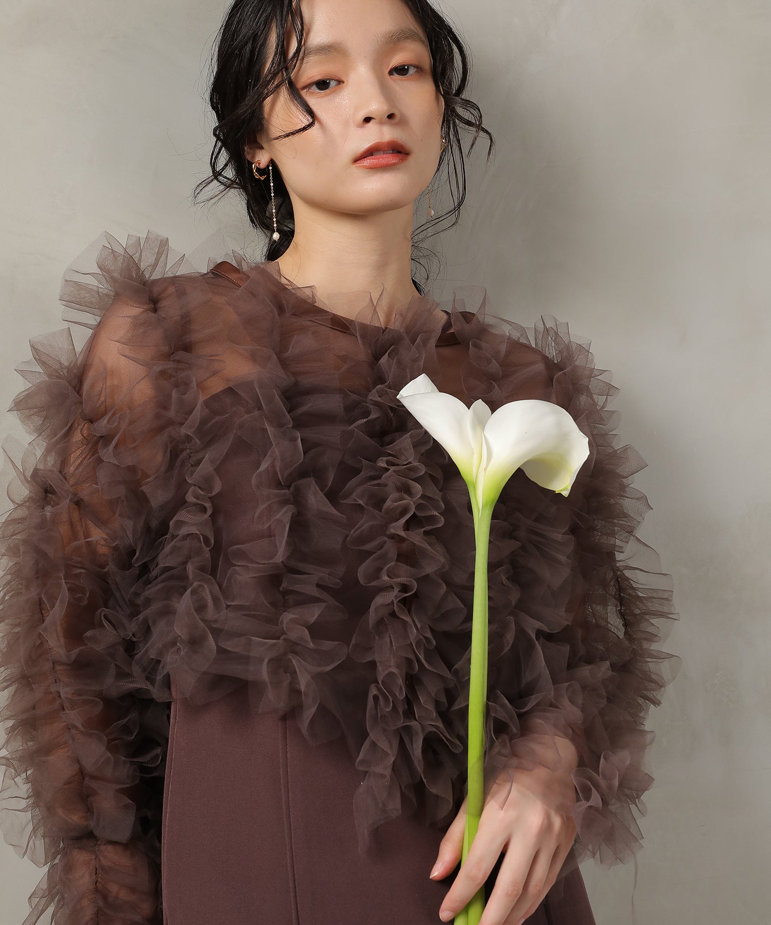 チュールフリル ギャザー ボレロ トップス