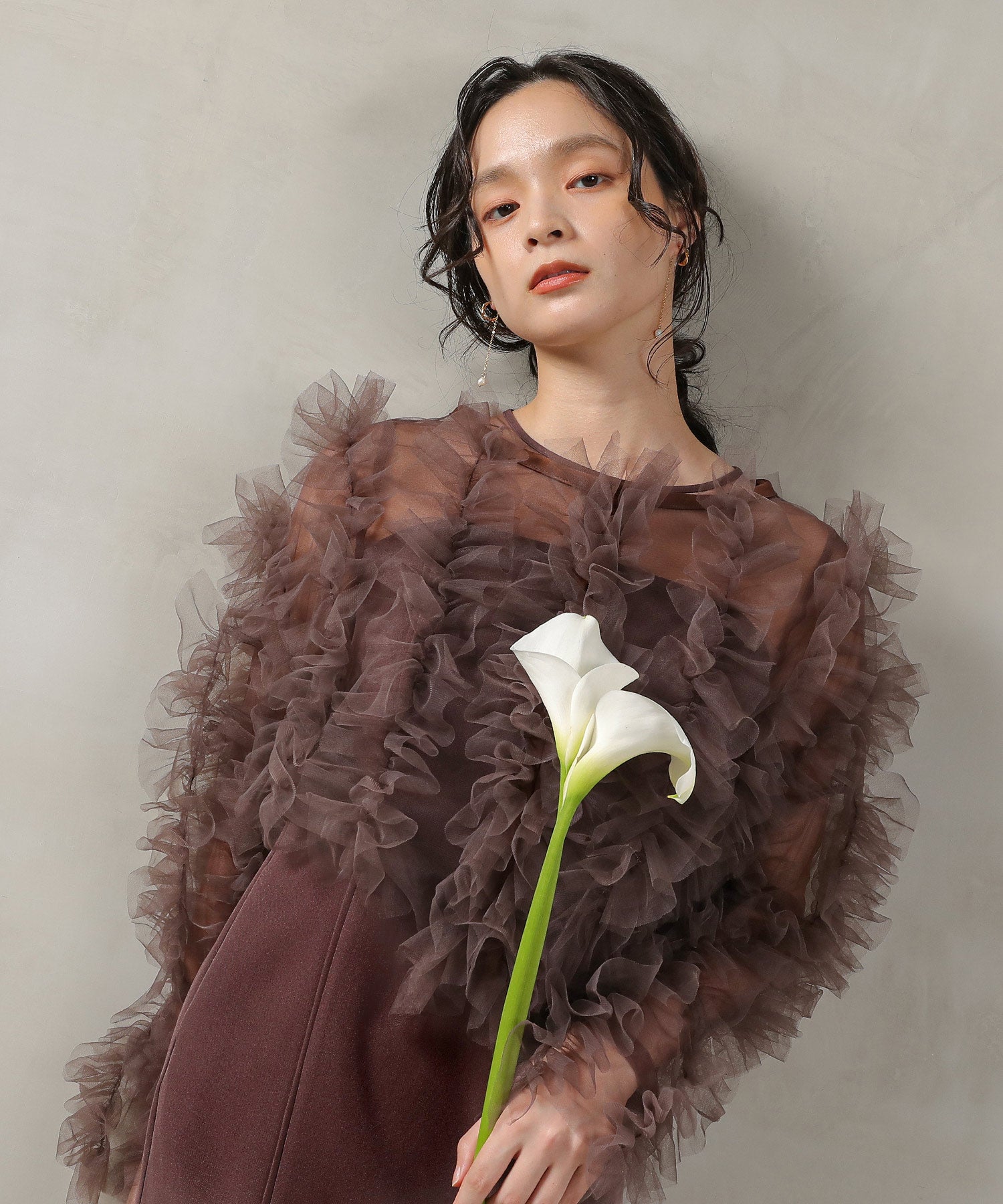 チュールフリル ギャザー ボレロ トップス