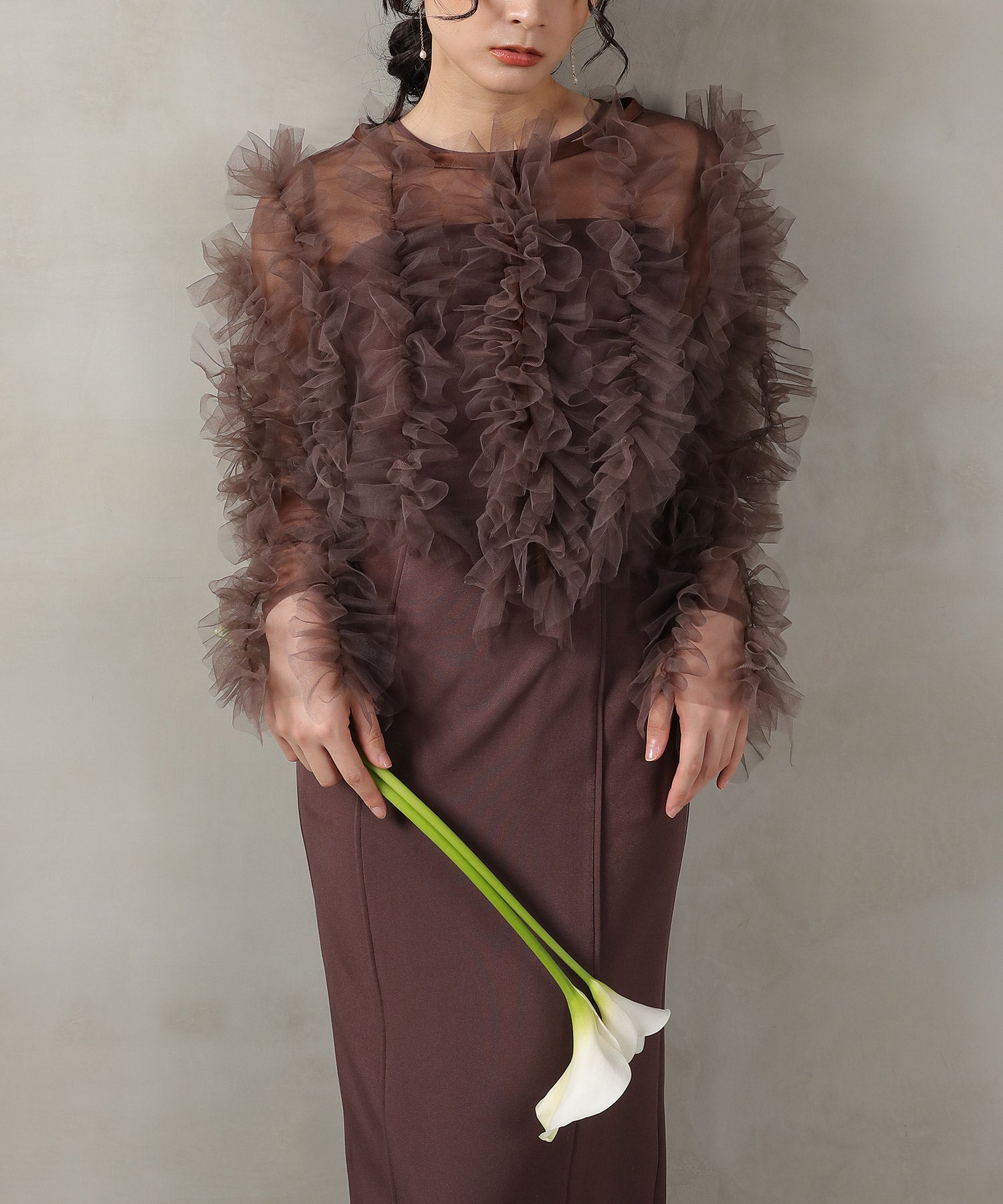 チュールフリル ギャザー ボレロ トップス