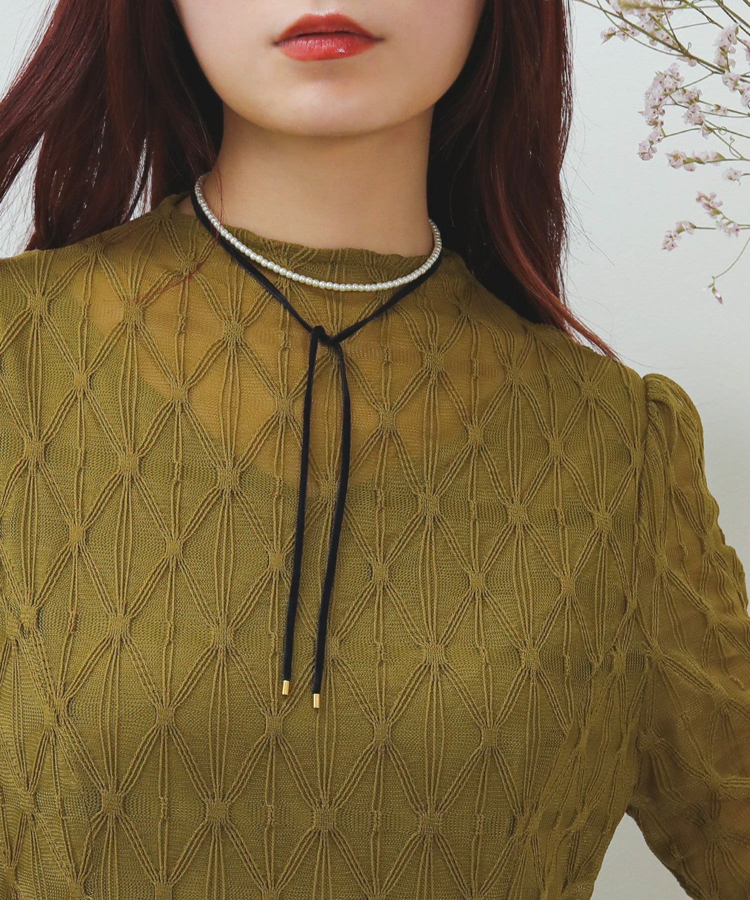 異素材 ベロア パール ネックレス 2way