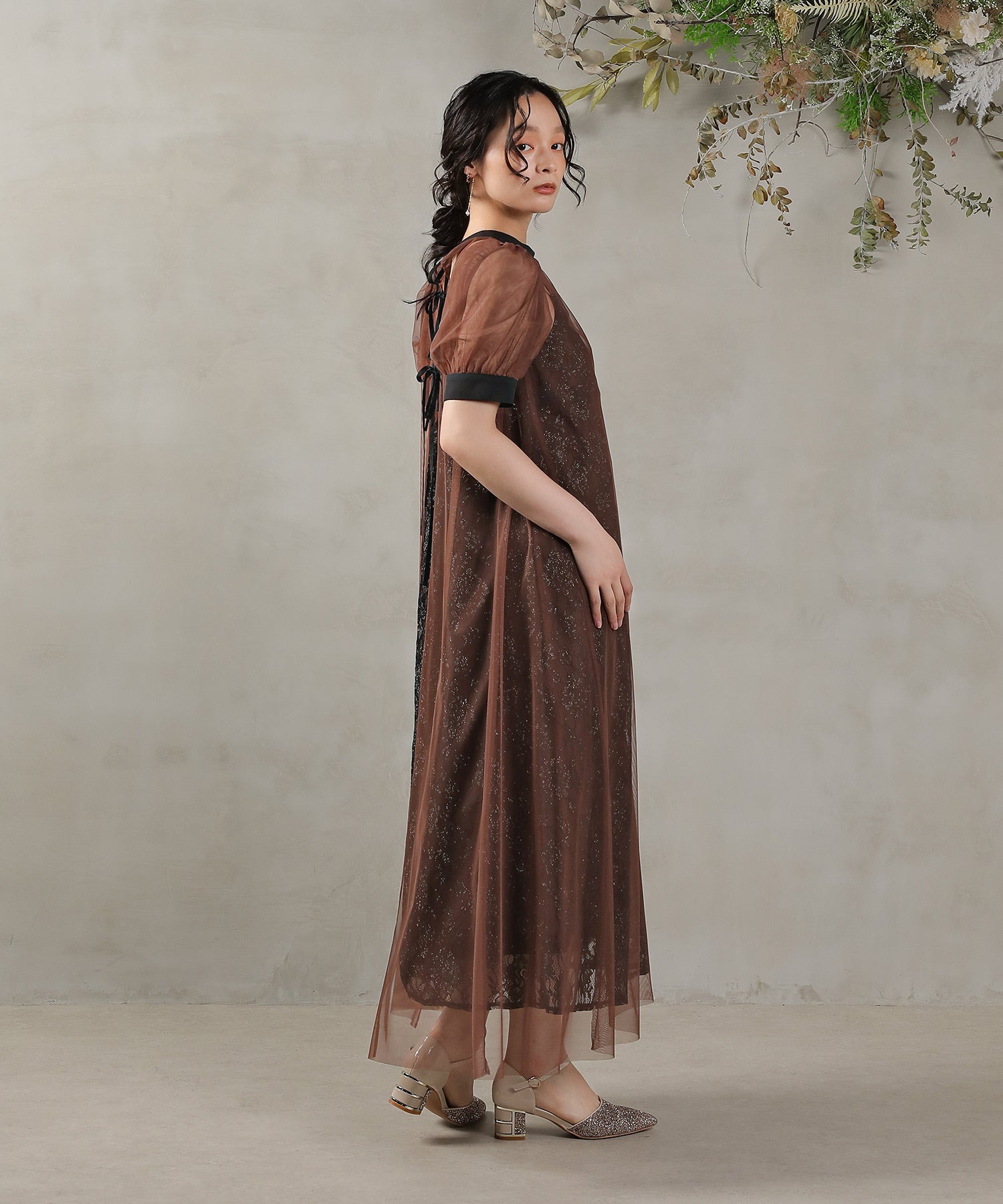 チュール バック リボン レースキャミワンピ 2点セット