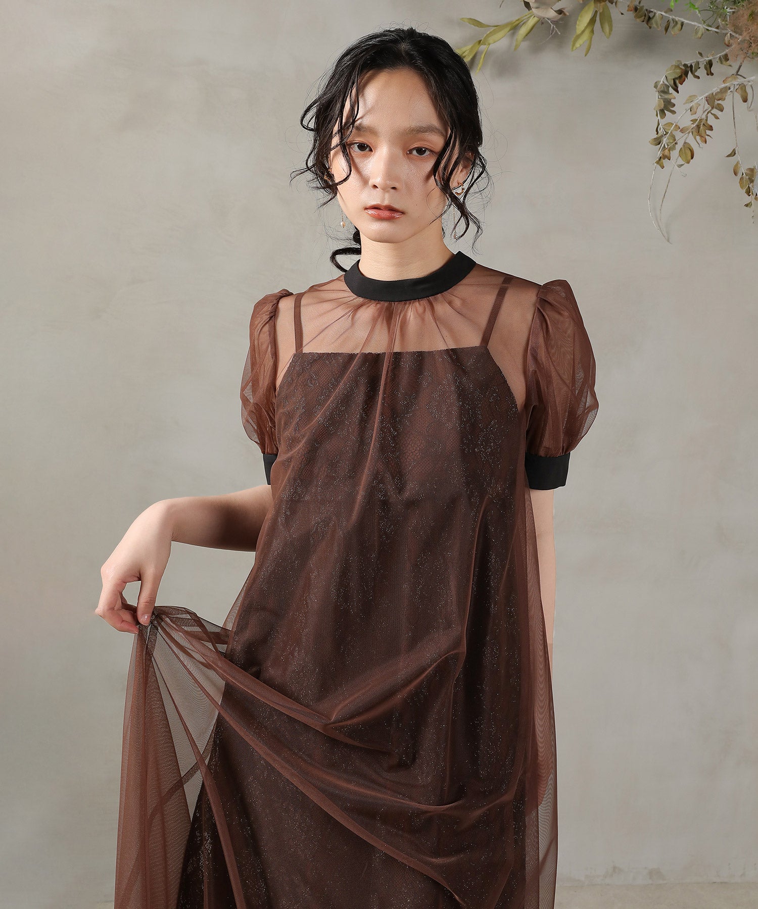 チュール バック リボン レースキャミワンピ 2点セット