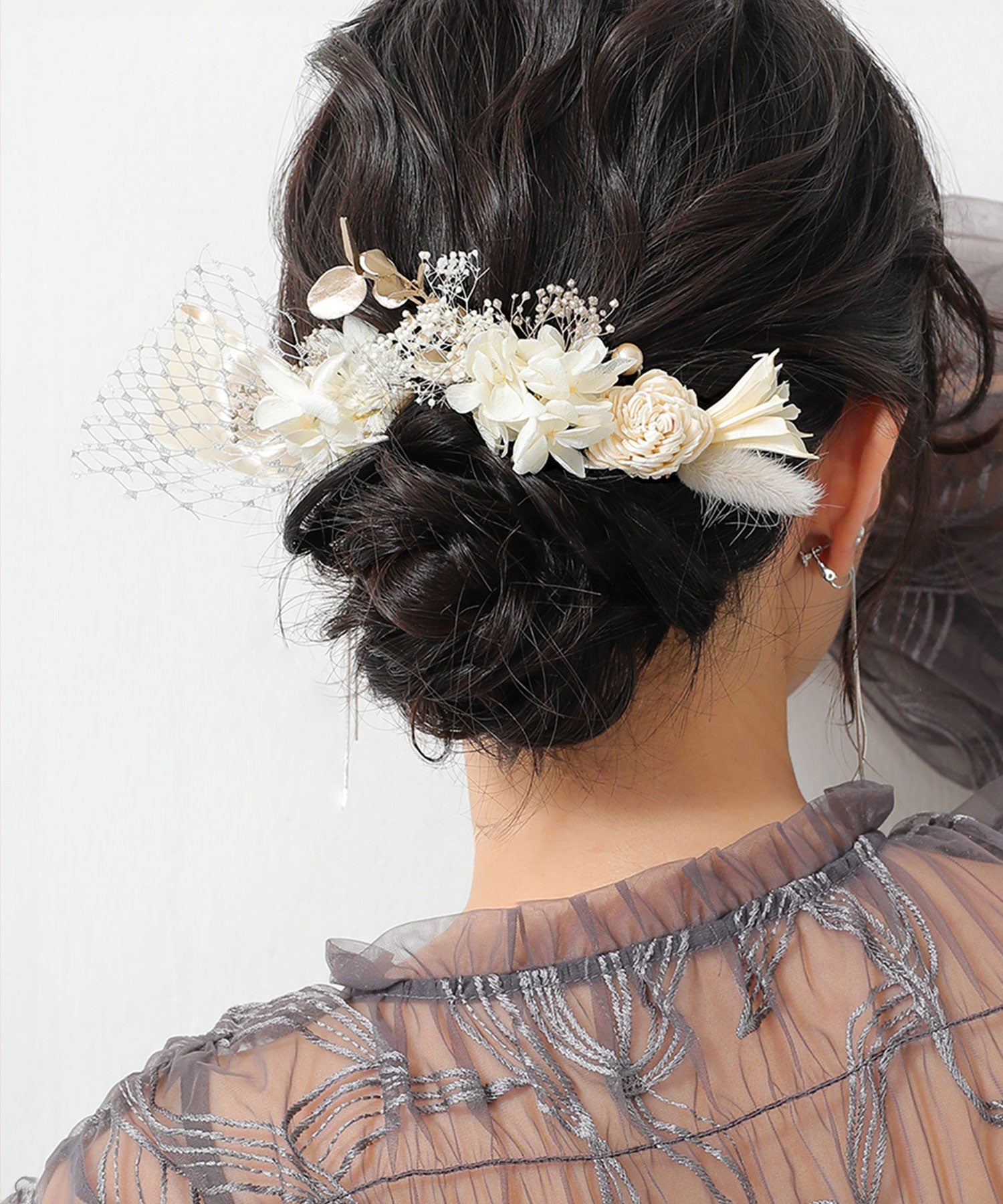 ドライフラワー バラ パール リボン Uピン 7本セット パーティ ヘアアレンジ