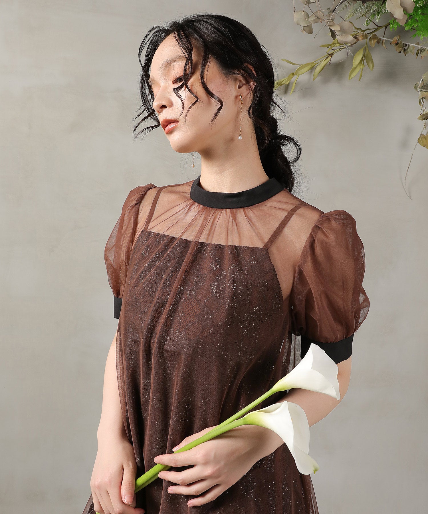 チュール バック リボン レースキャミワンピ 2点セット