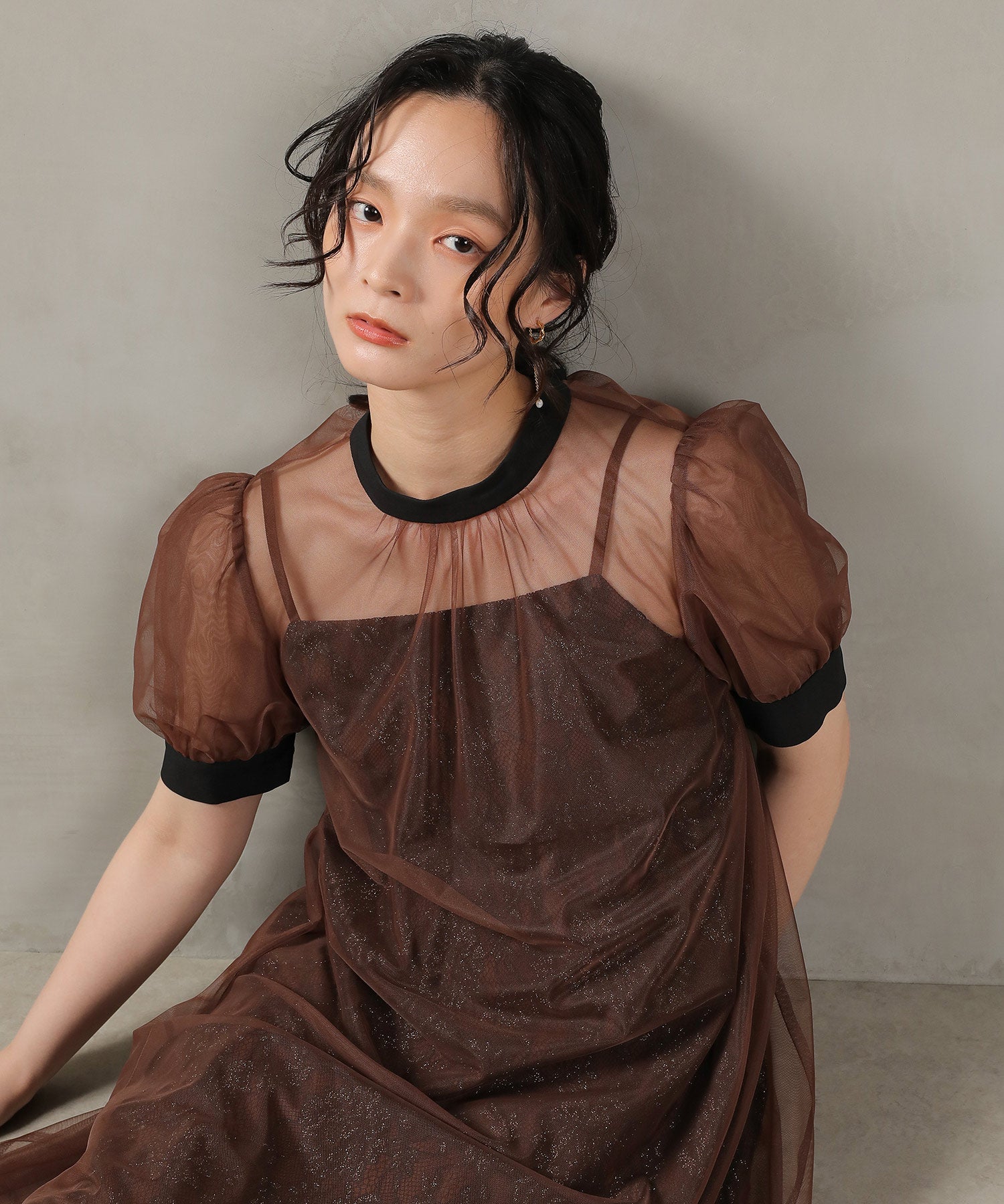 チュール バック リボン レースキャミワンピ 2点セット