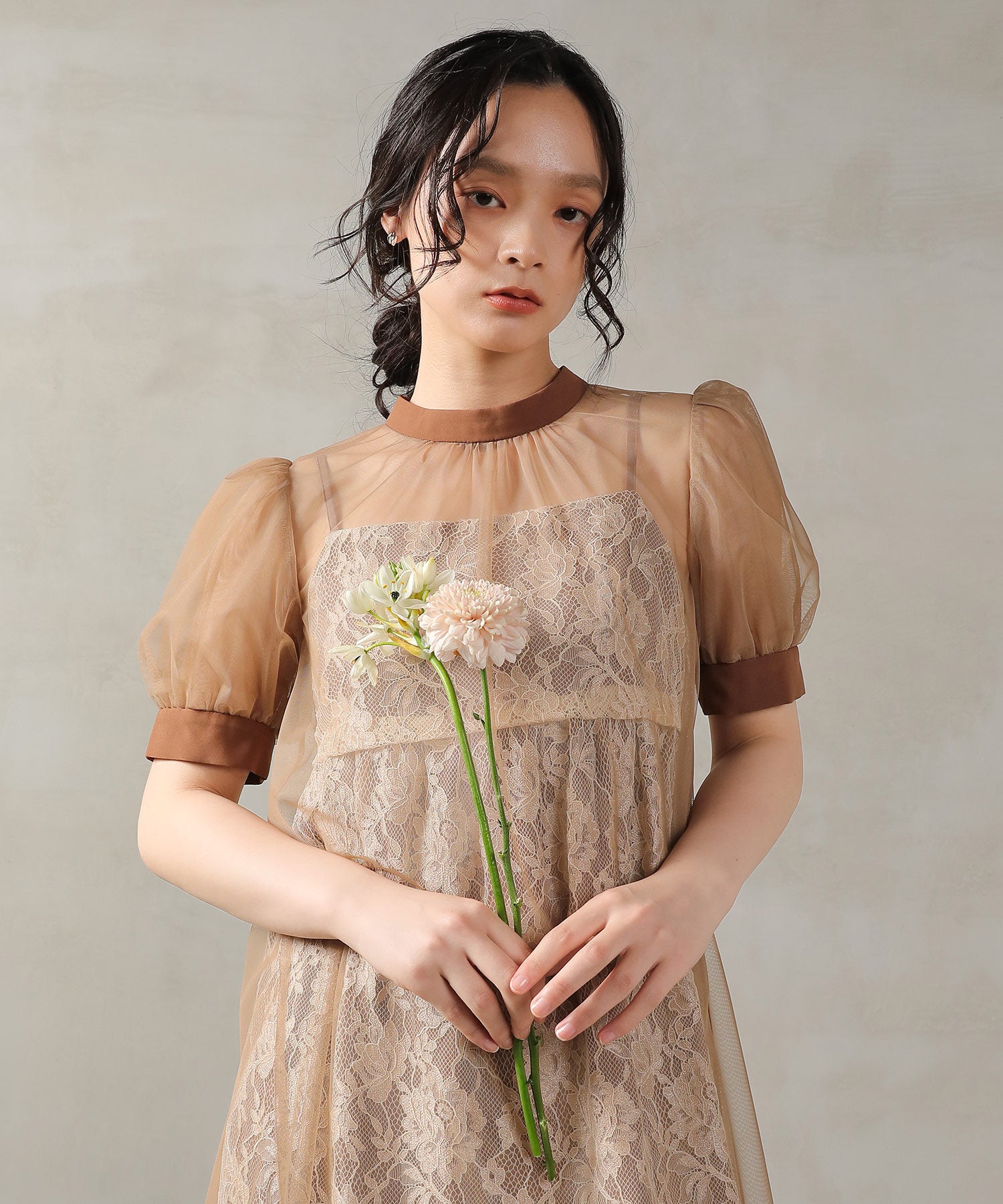 チュール バック リボン レースキャミワンピ 2点セット